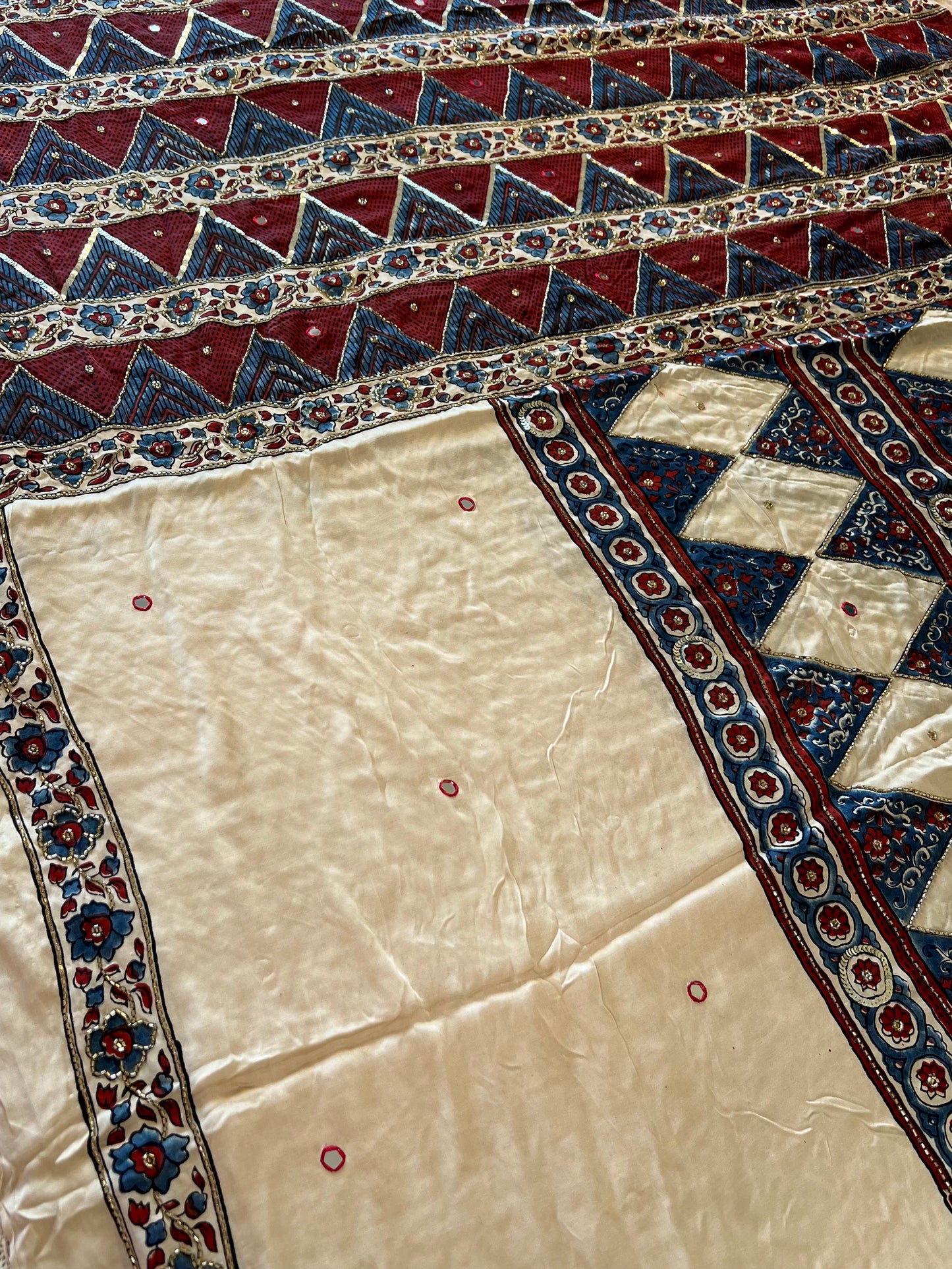 Ivory Heritage - Pure Modal Ajrakh Hand Embroidered Saree