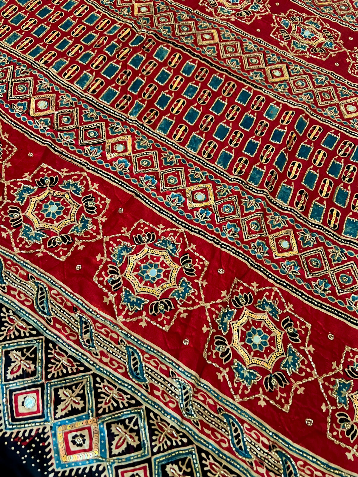 FOREST ROSE - Pure Modal Ajrakh Hand Embroidered Saree