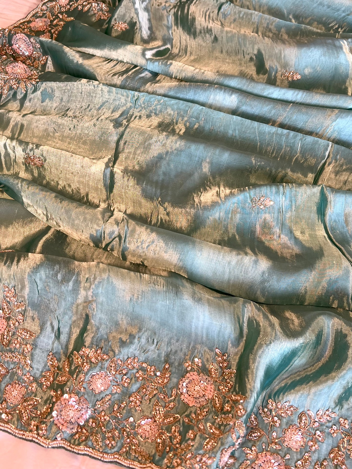 ZUBAIDAA - Pure Chinnon Satin Zardosi Pitta Hand Embroidered Saree