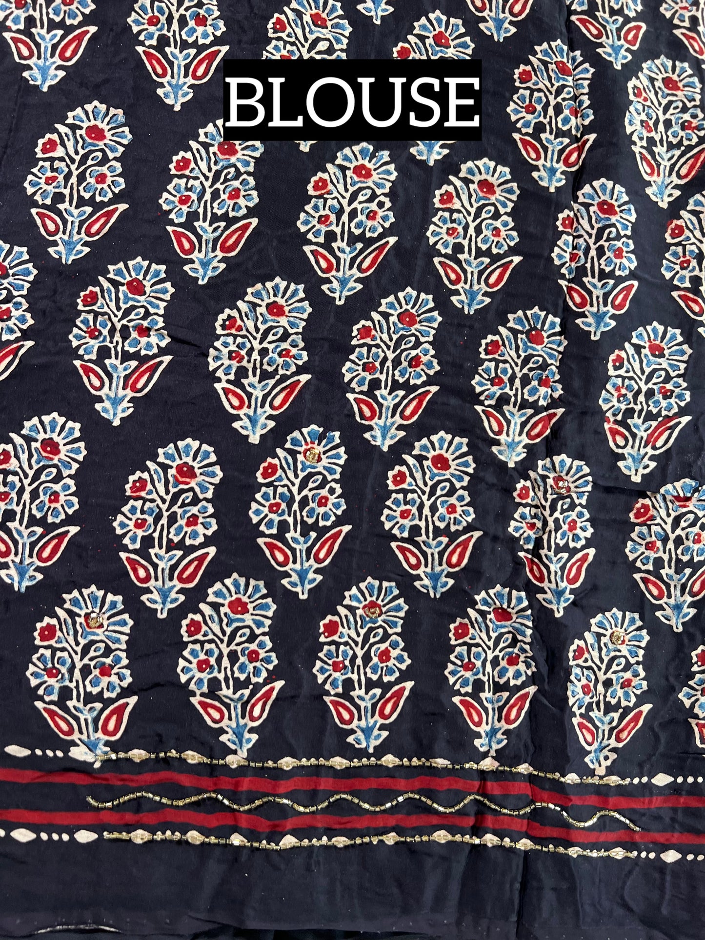 NIGHT ROSE - Pure Modal Ajrakh Hand Embroidered Saree