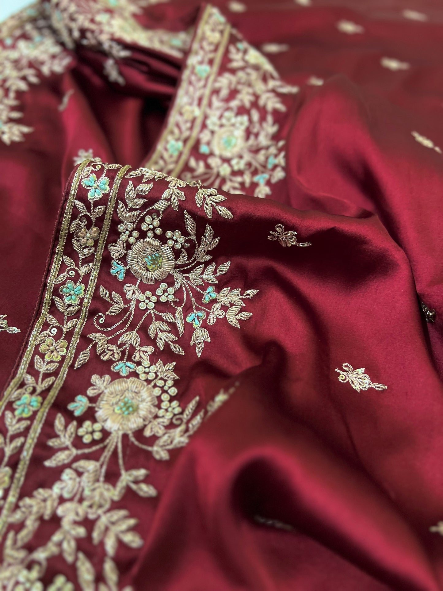 DILRUBA - Pure Satin Zardosi Hand Embroidered Saree