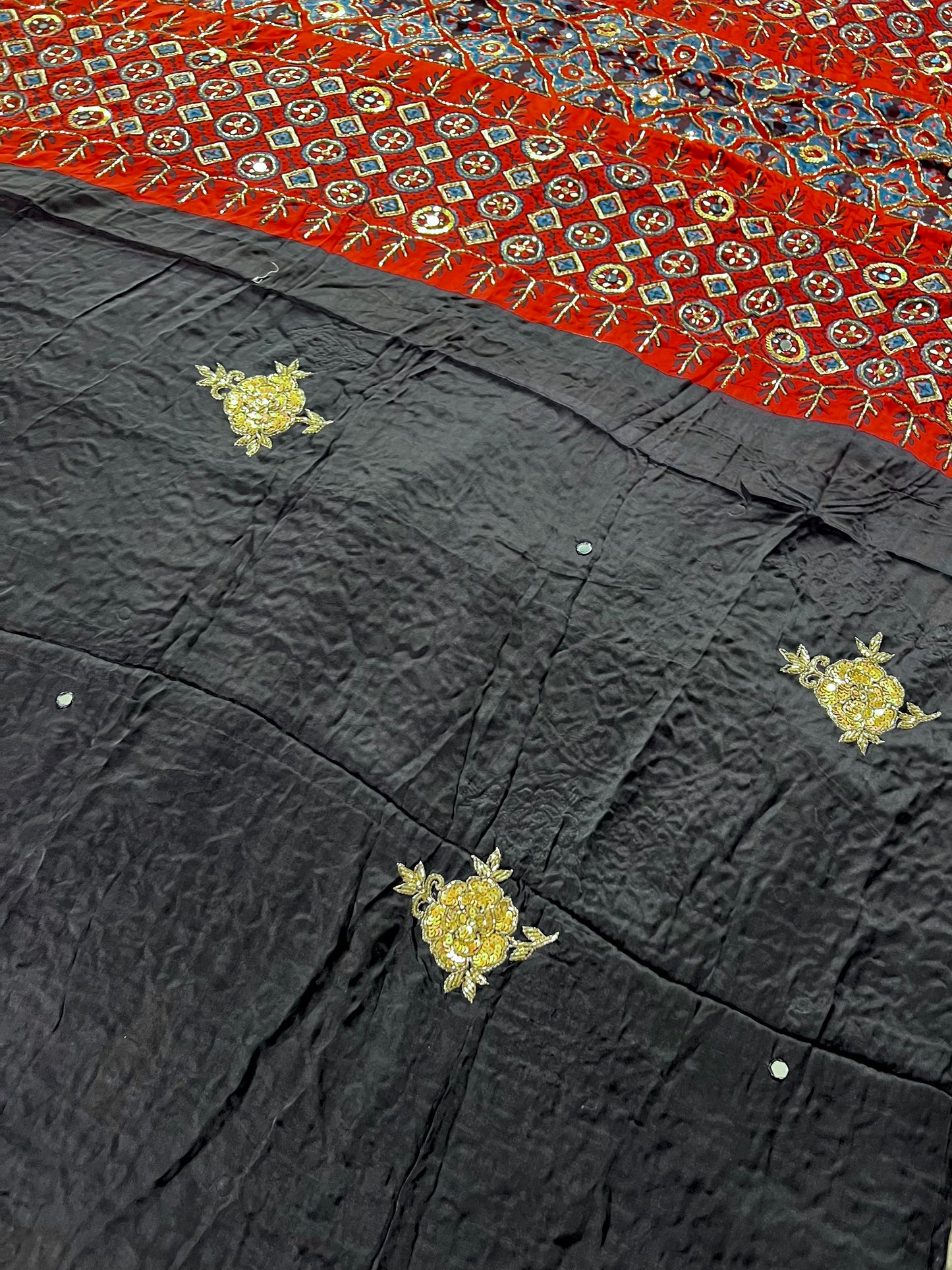 TWILIGHT ROSE - Pure Modal Ajrakh Hand Embroidered Saree
