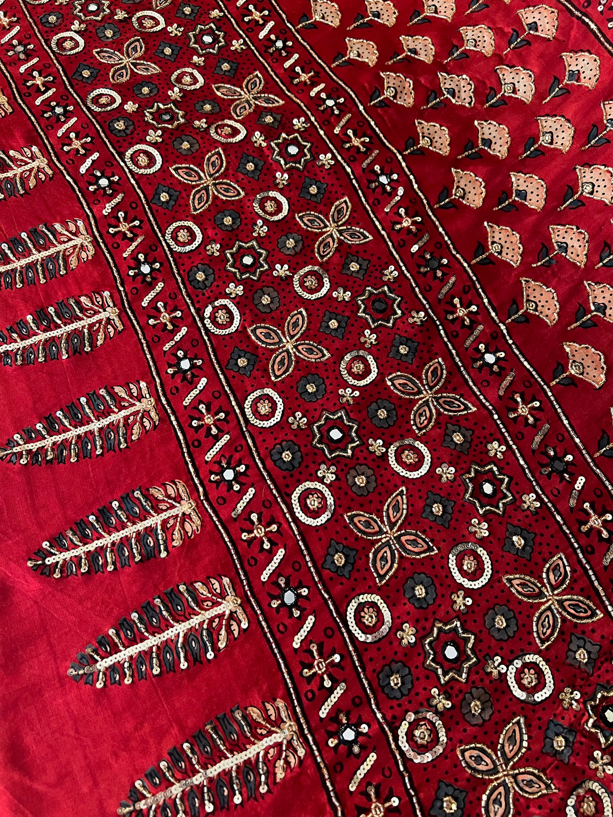ASTRAL ROSE - Pure Modal Ajrakh Hand Embroidered Saree