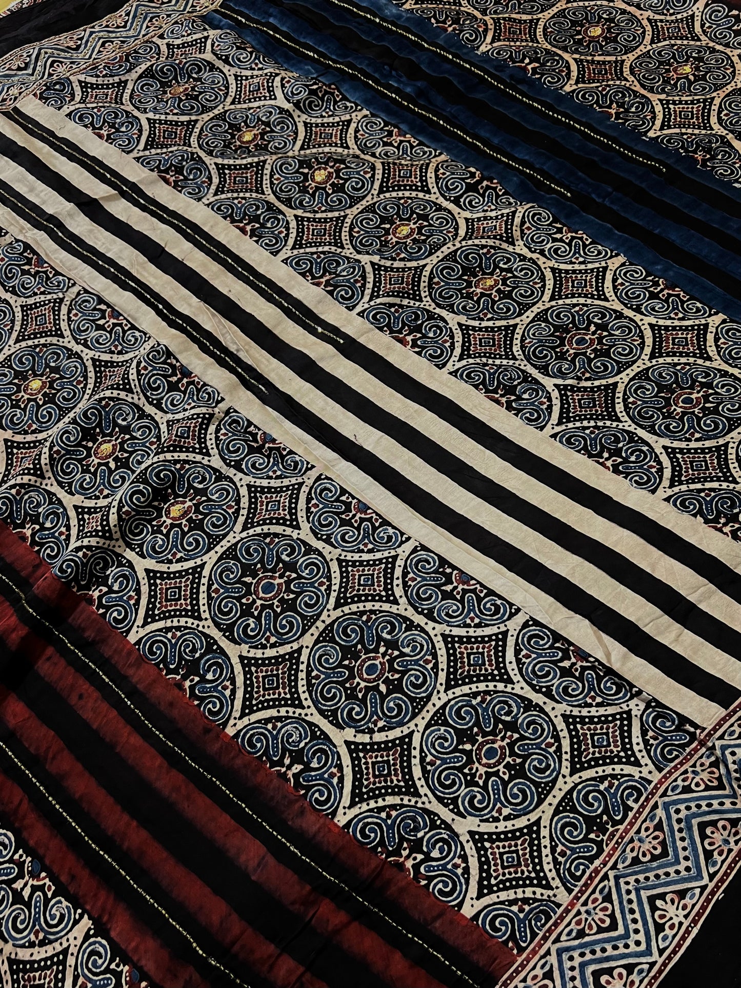 OBSIDIAN DREAMS - Pure Modal Ajrakh Hand Embroidered Saree