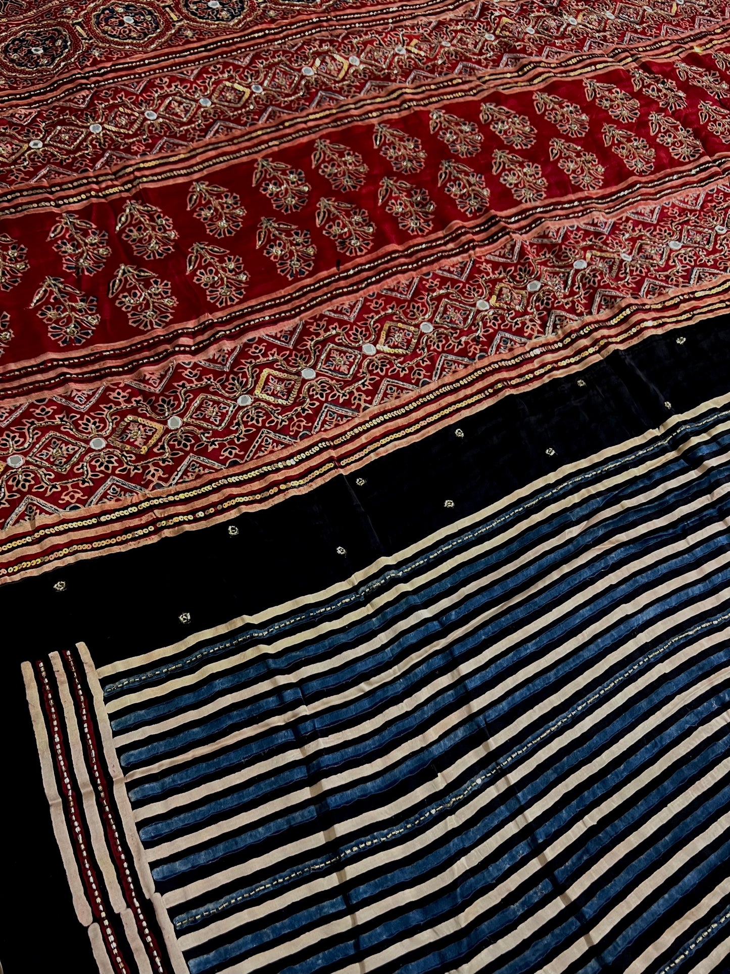 RUBY HORIZON - Pure Modal Ajrakh Hand Embroidered Saree