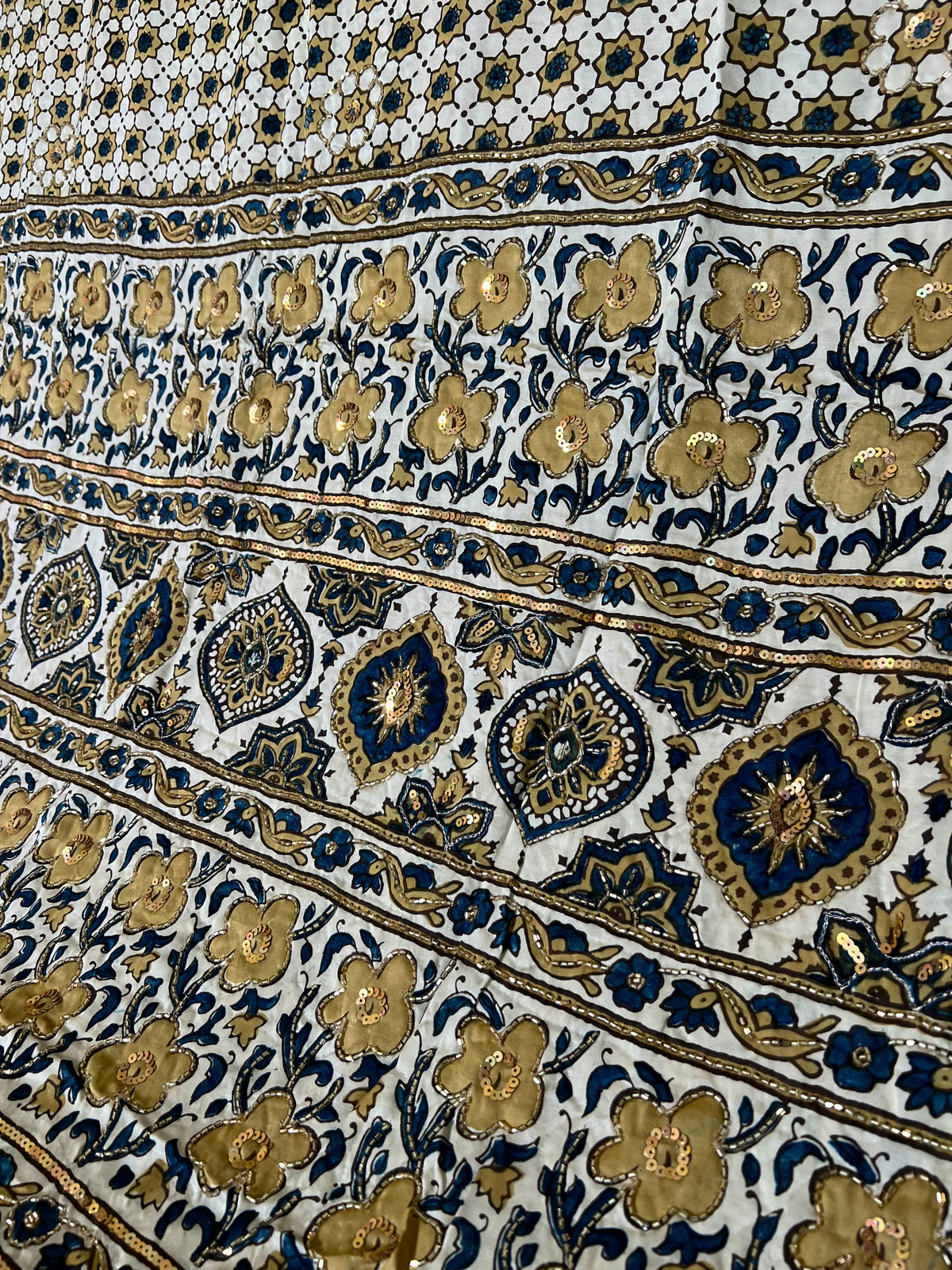 CLOUD JASMINE - Pure Modal Ajrakh Hand Embroidered Saree