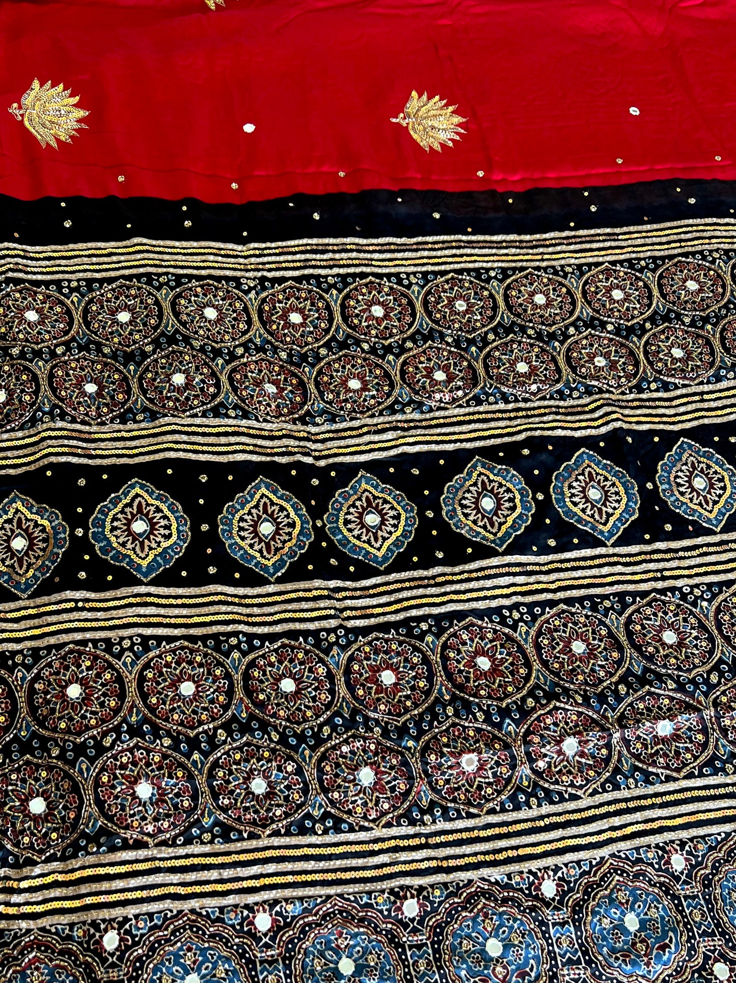 ROYAL LOTUS - Pure Modal Ajrakh Hand Embroidered Saree