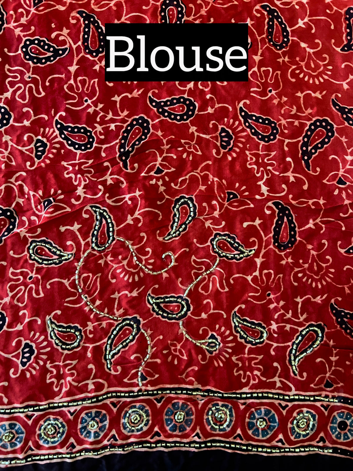 CRIMSON STARDUST - Pure Modal Ajrakh Hand Embroidered Saree