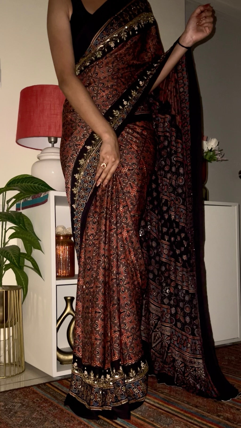 EARTH & EMBER - Pure Modal Ajrakh Hand Embroidered Saree