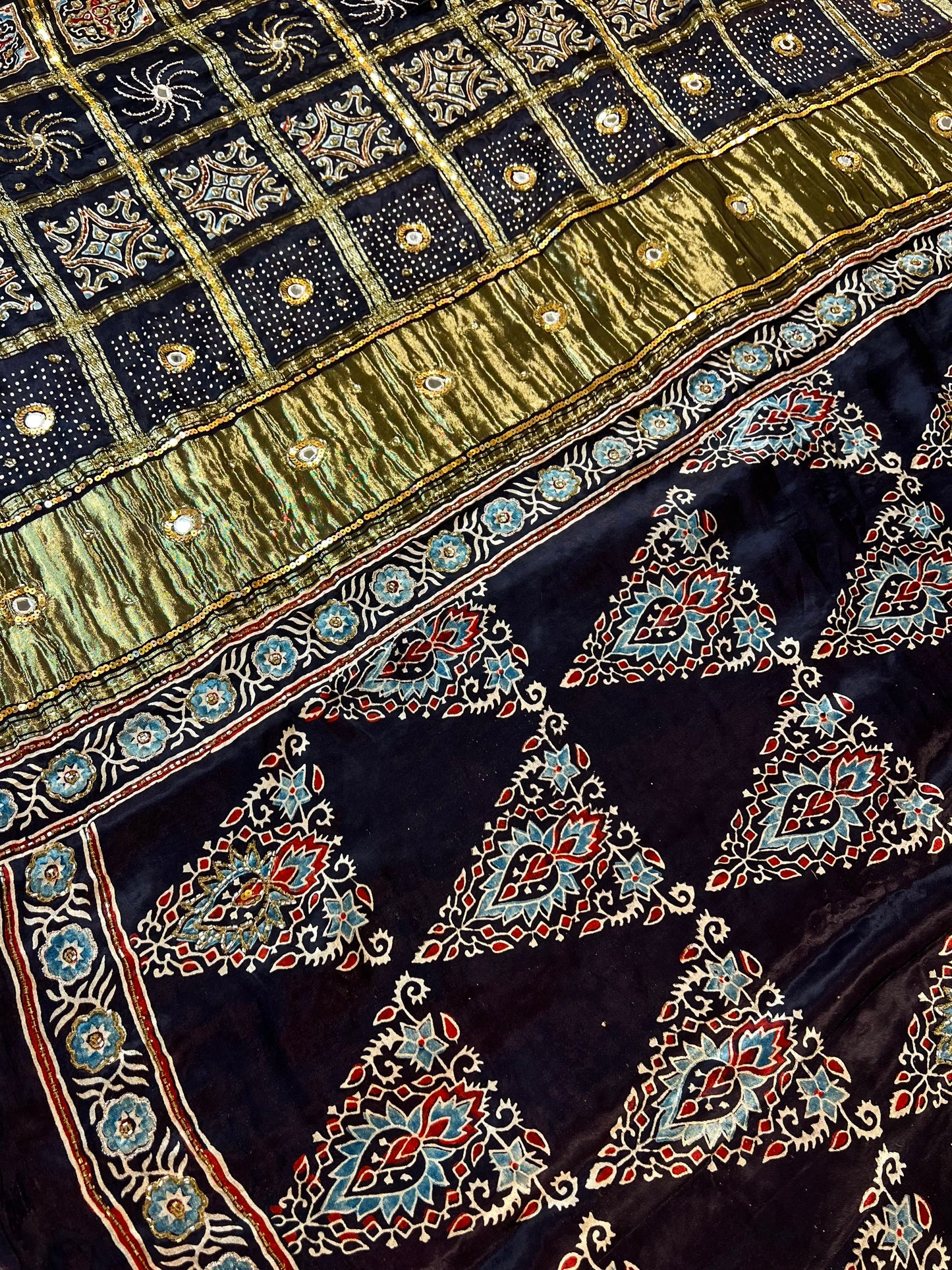 REGAL BLACK - Pure Modal Ajrakh Hand Embroidered Saree