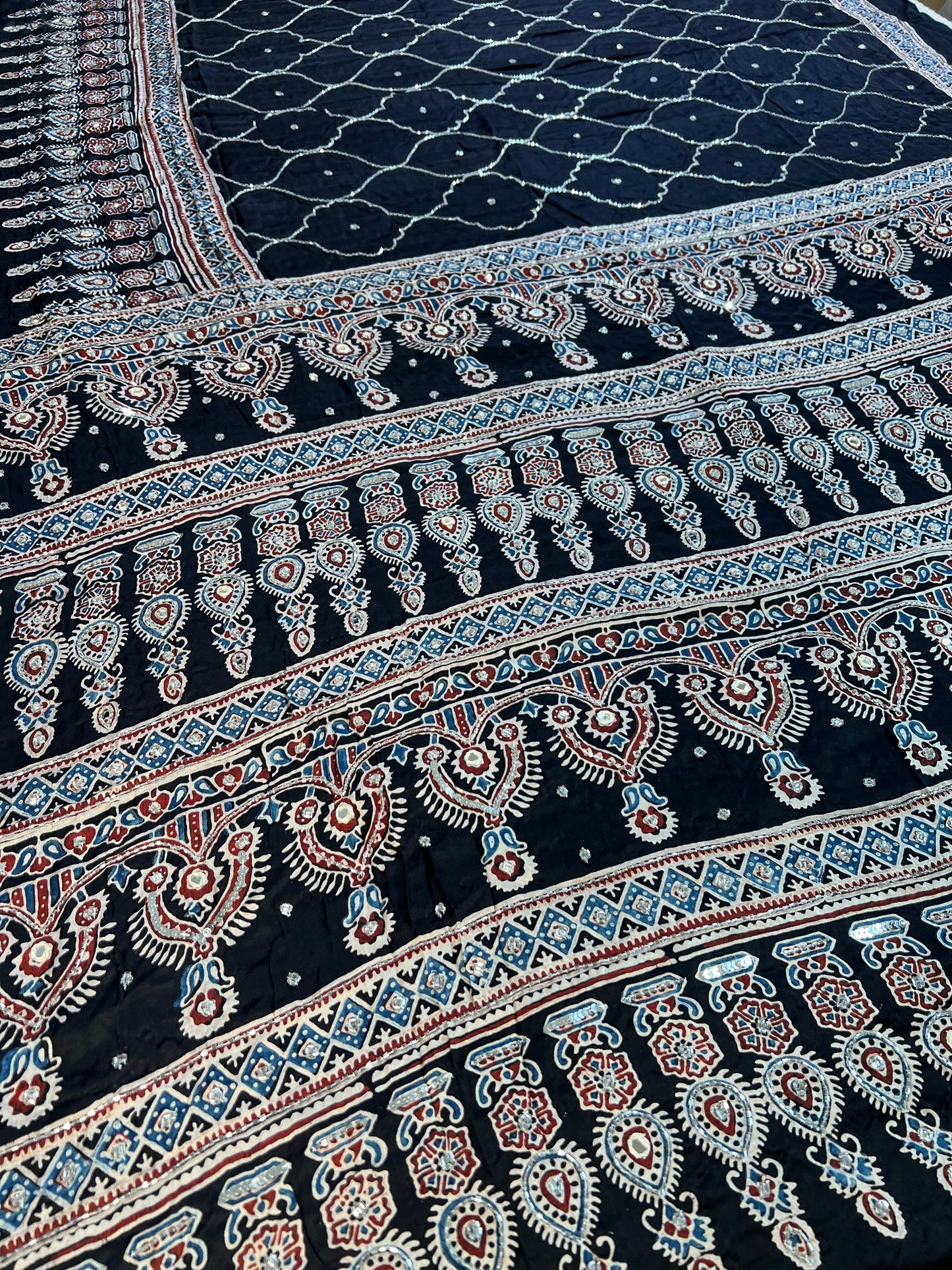 STARDUST - Pure Modal Ajrakh Hand Embroidered Saree