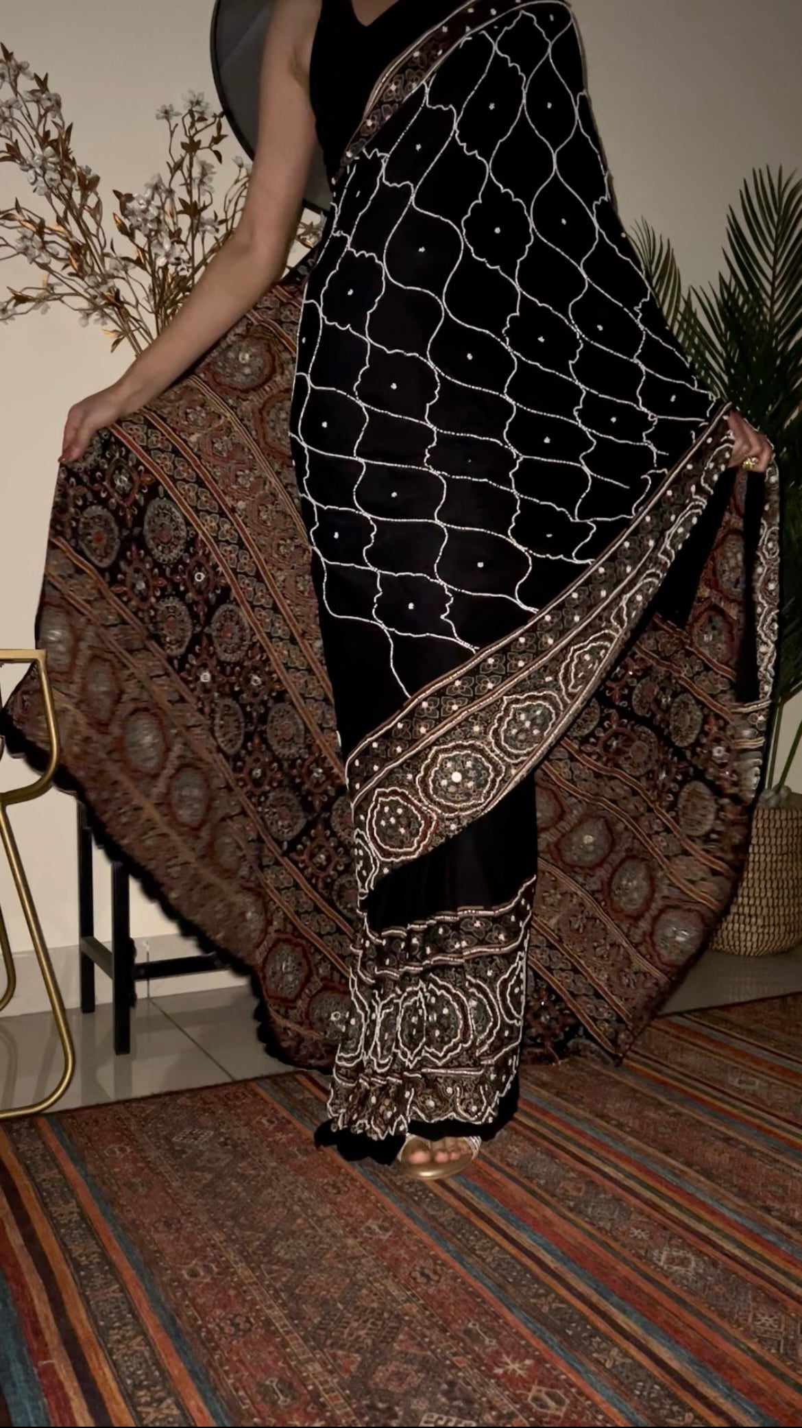 CELESTIAL REVERIE - Pure Modal Ajrakh Hand Embroidered Saree