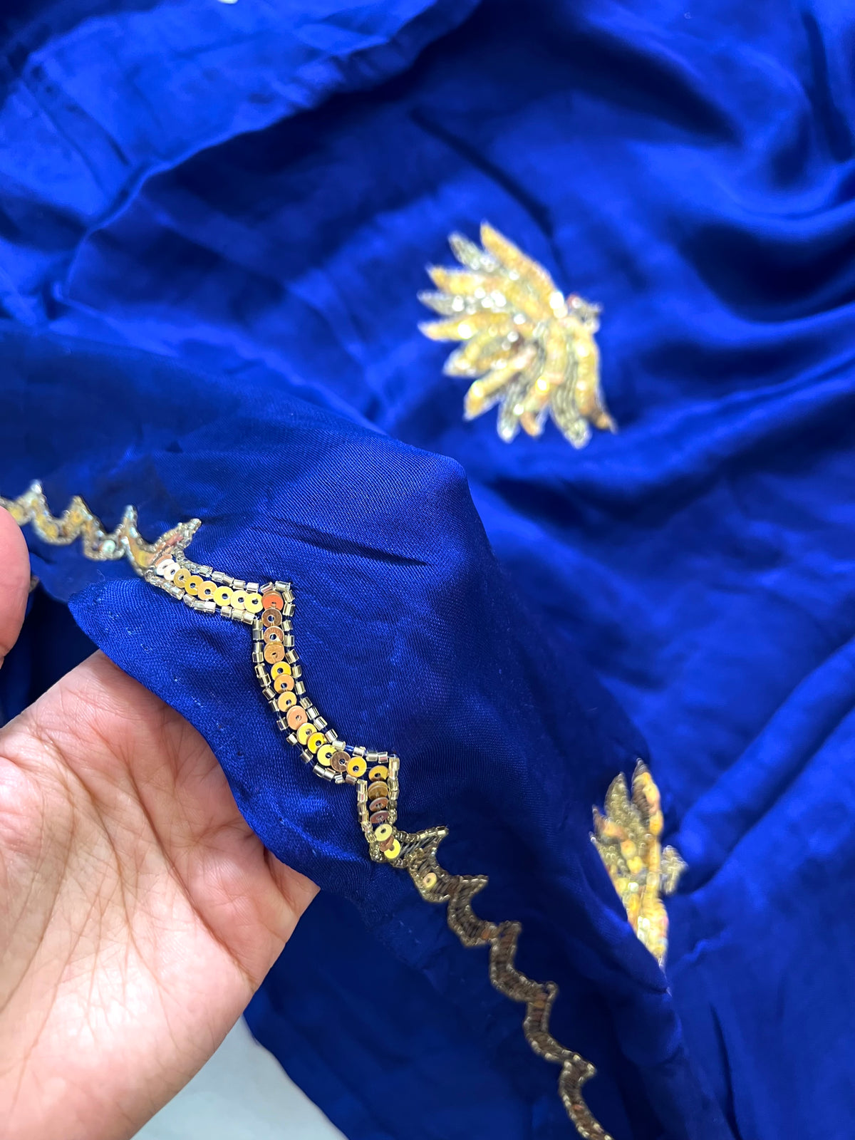SAPPHIRE LOTUS - Pure Modal Hand Embroidered Saree with Tassels