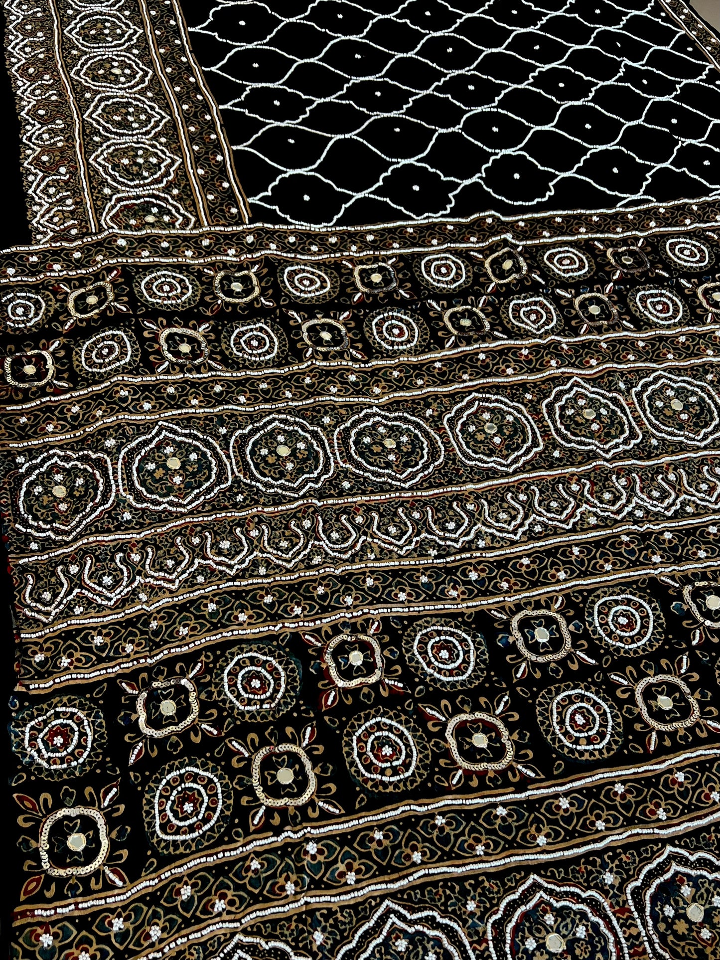 CELESTIAL REVERIE - Pure Modal Ajrakh Hand Embroidered Saree