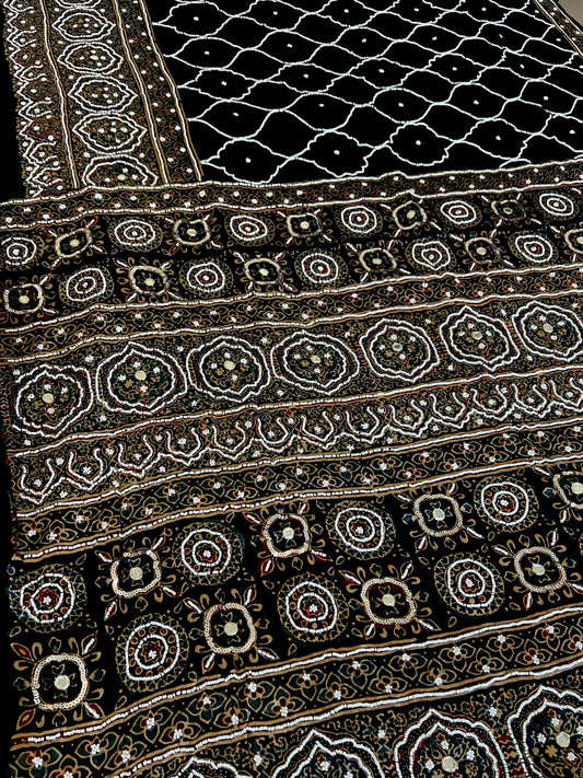 CELESTIAL REVERIE - Pure Modal Ajrakh Hand Embroidered Saree