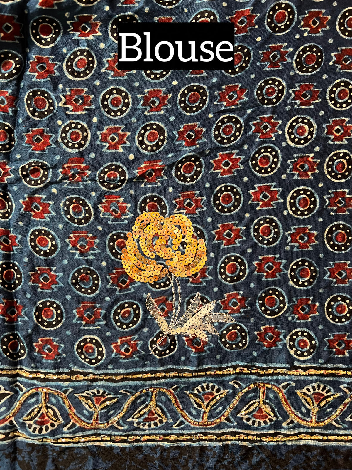 POPPY ROSE - Pure Modal Ajrakh Hand Embroidered Saree