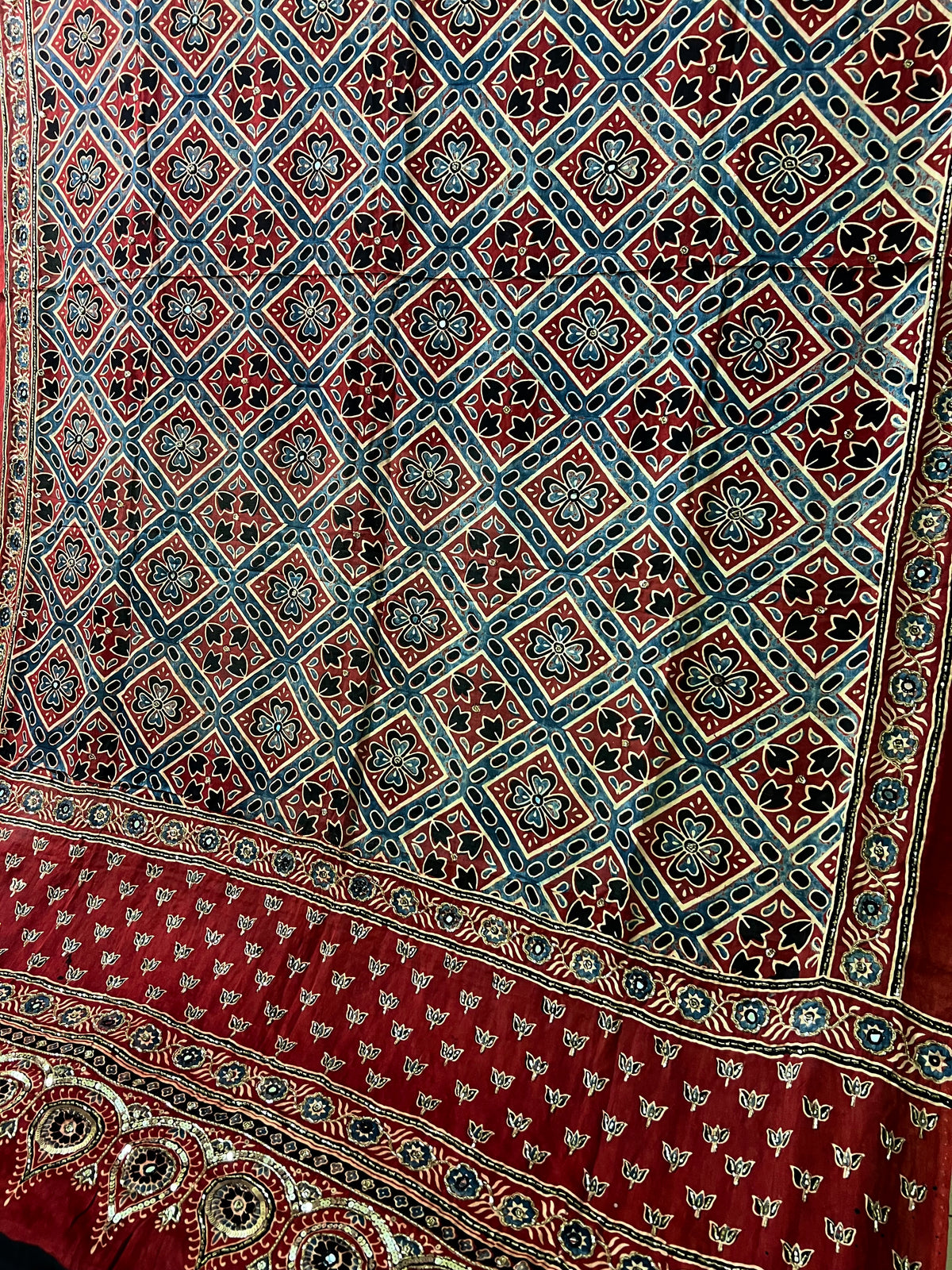 CRIMSON JEWEL DUPATTA - Pure Modal Ajrakh Hand Embroidered Dupatta