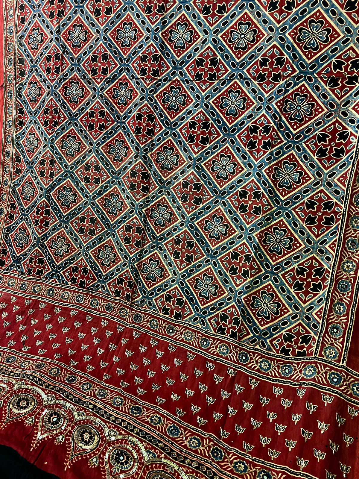 CRIMSON JEWEL DUPATTA - Pure Modal Ajrakh Hand Embroidered Dupatta
