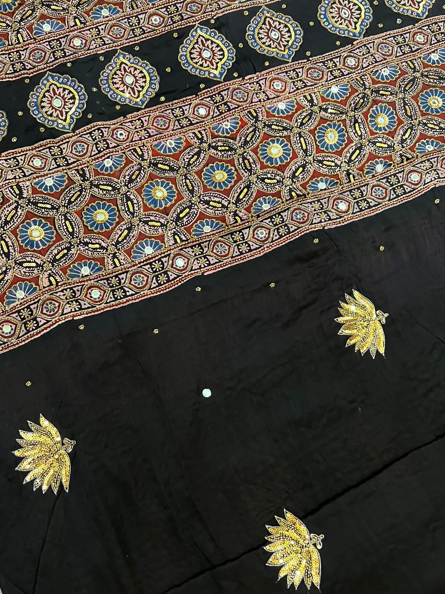 MYSTIC LOTUS - Pure Modal Ajrakh Hand Embroidered Saree