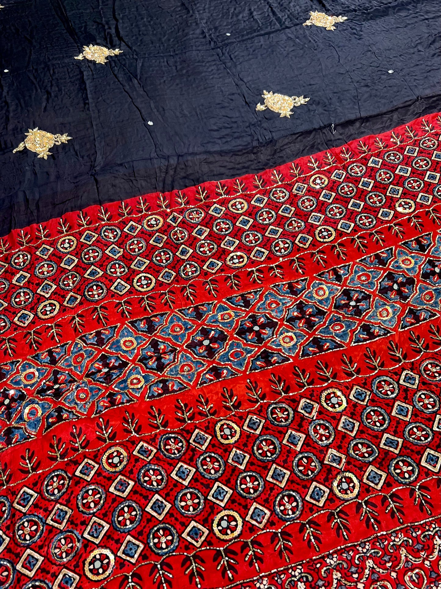 TWILIGHT ROSE - Pure Modal Ajrakh Hand Embroidered Saree