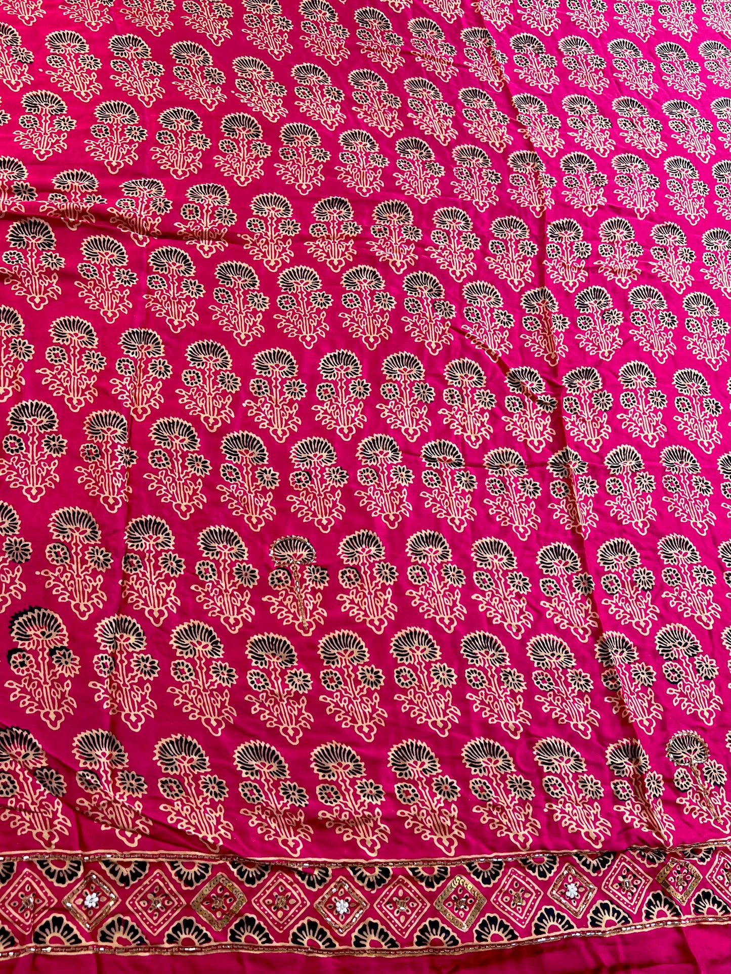 BLUSHING DAWN - Pure Modal Ajrakh Hand Embroidered Saree