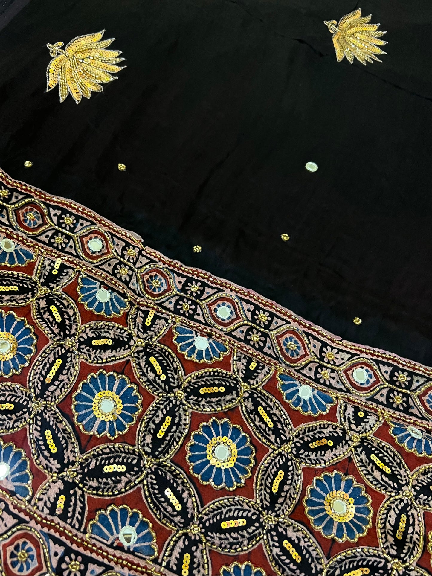 MYSTIC LOTUS - Pure Modal Ajrakh Hand Embroidered Saree