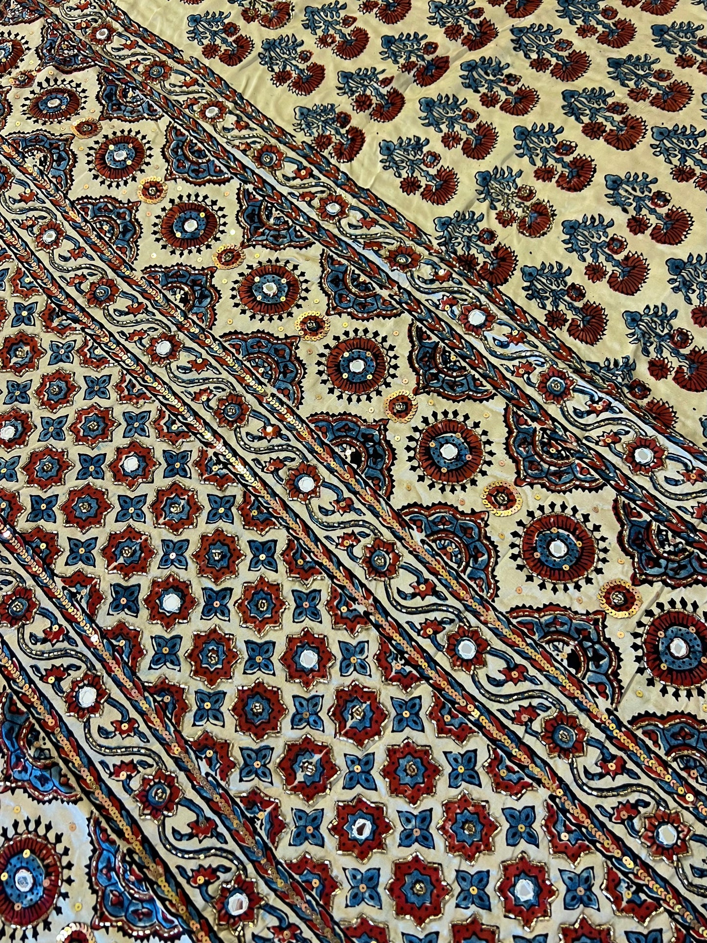 FROSTED PETALS - Pure Modal Ajrakh Hand Embroidered Saree