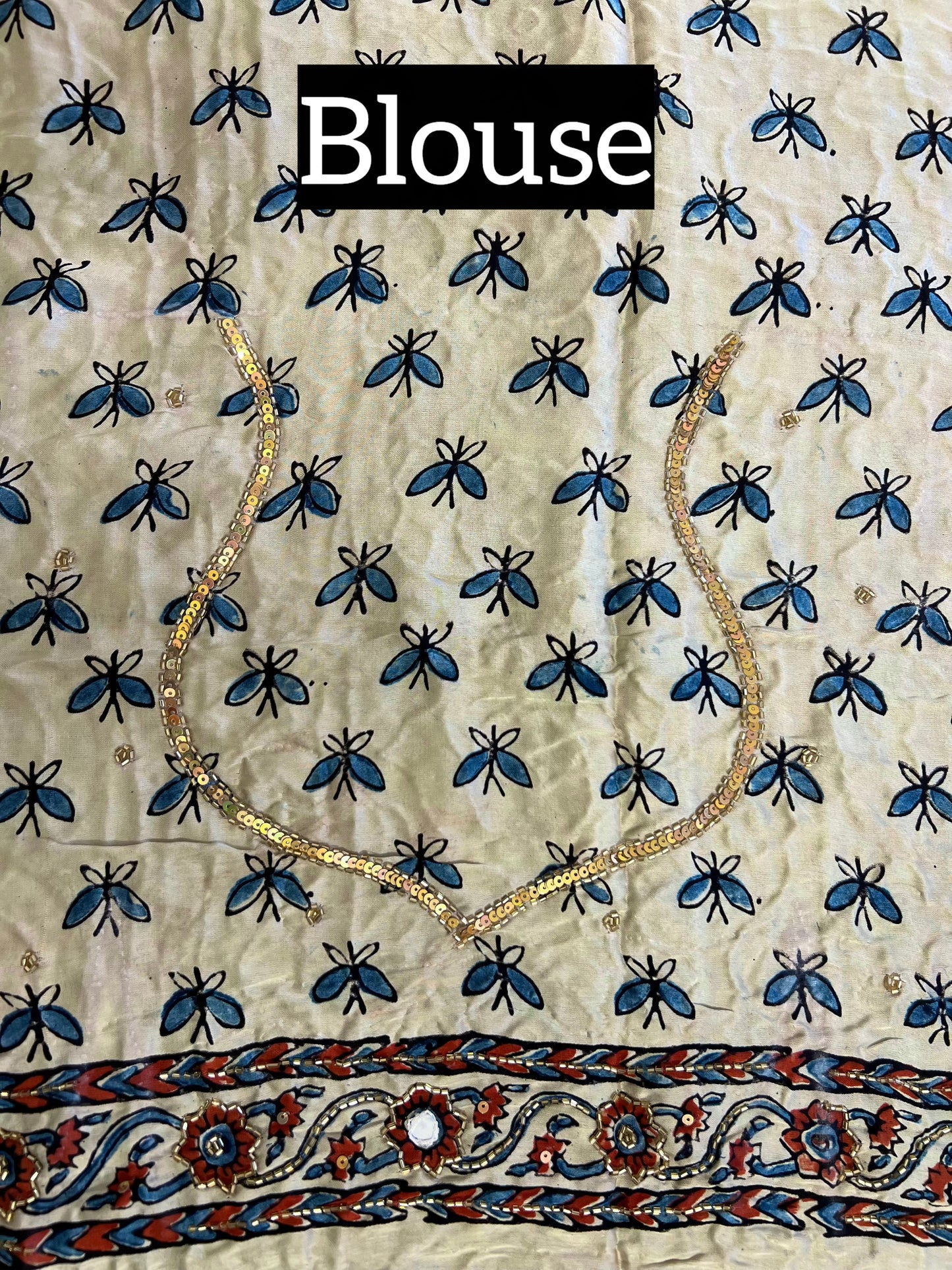 FROSTED PETALS - Pure Modal Ajrakh Hand Embroidered Saree
