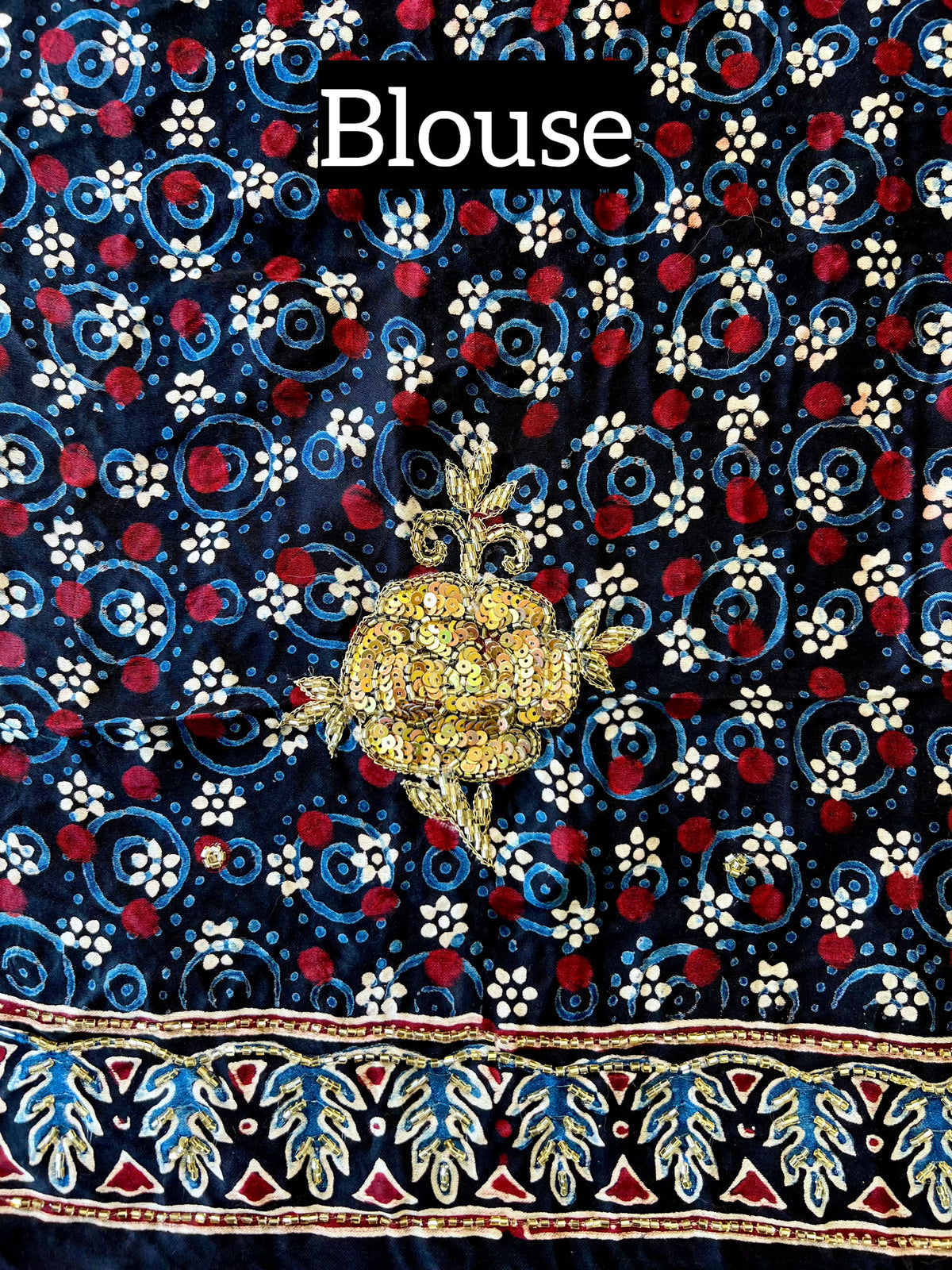 SPELL ROSE - Pure Modal Ajrakh Hand Embroidered Saree