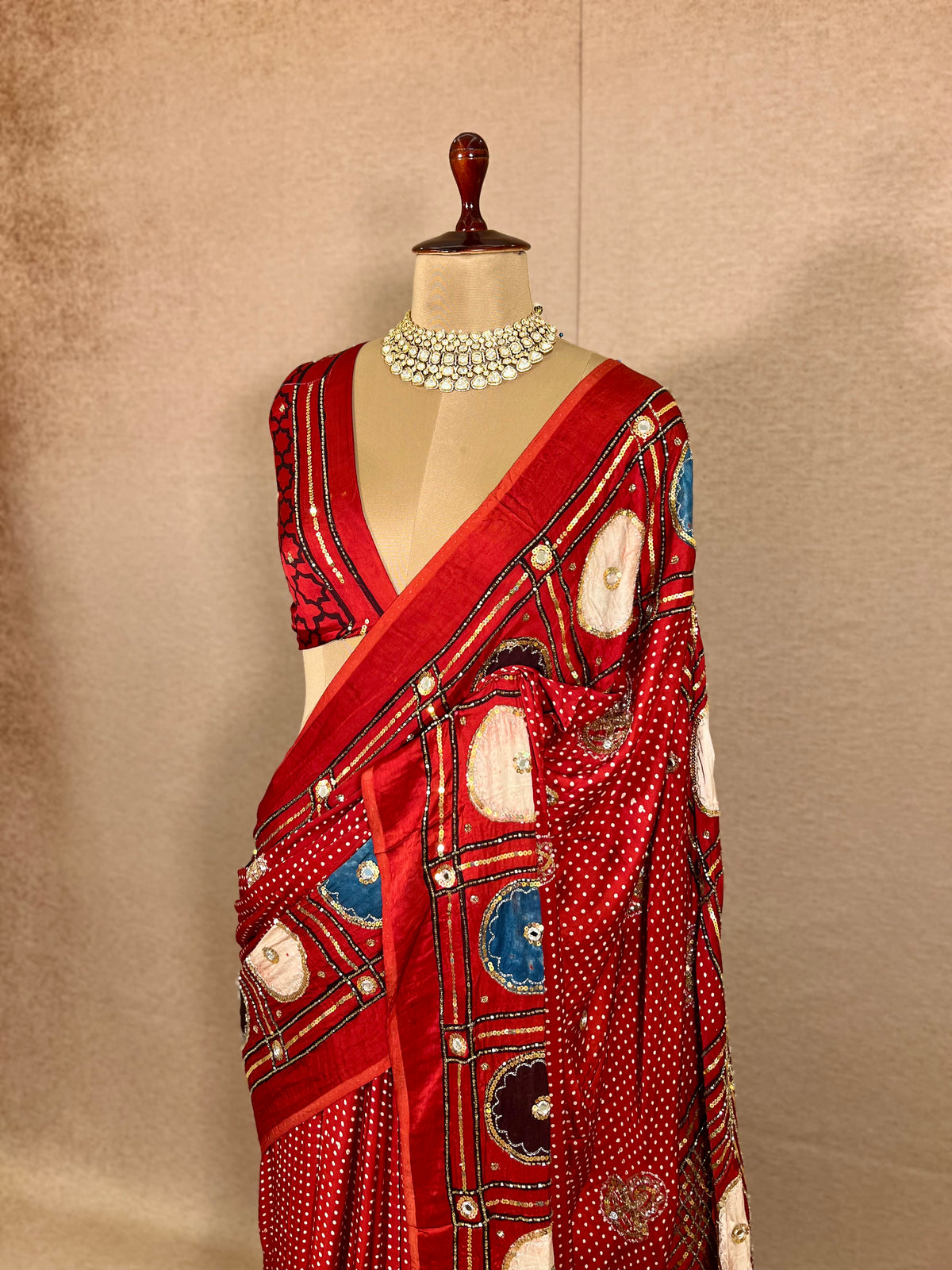 JEWEL MUSE - Pure Modal Ajrakh Hand Embroidered Saree