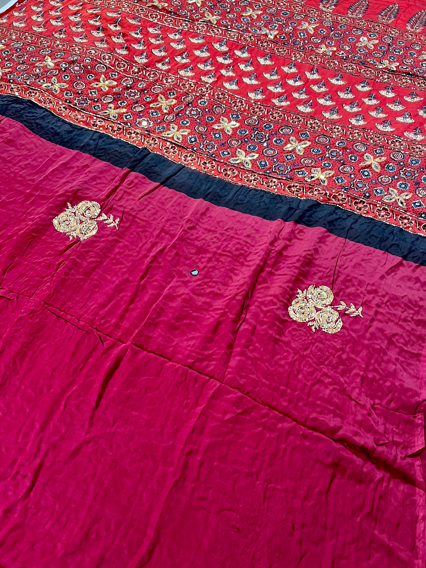 RUBY ROSE - Pure Modal Ajrakh Hand Embroidered Saree