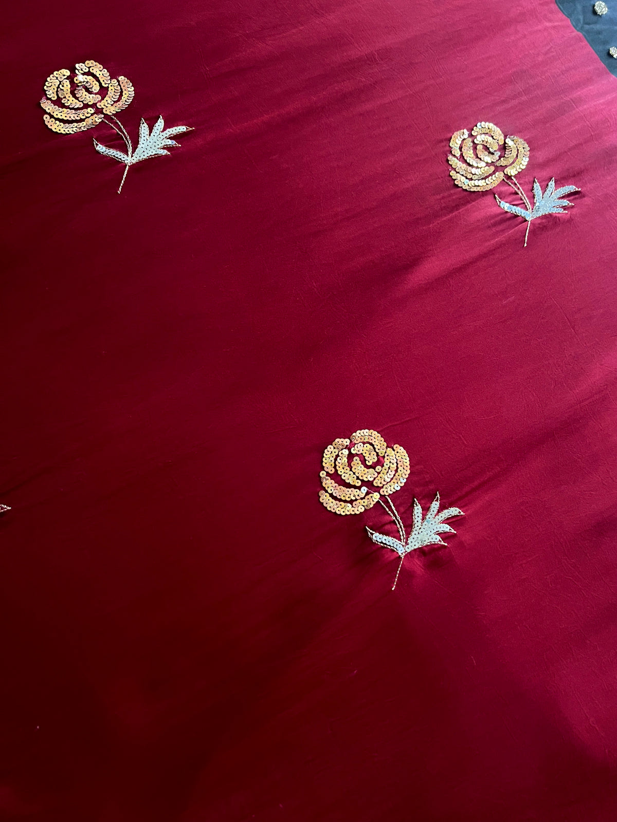 DREAM ROSE - Pure Modal Ajrakh Hand Embroidered Saree