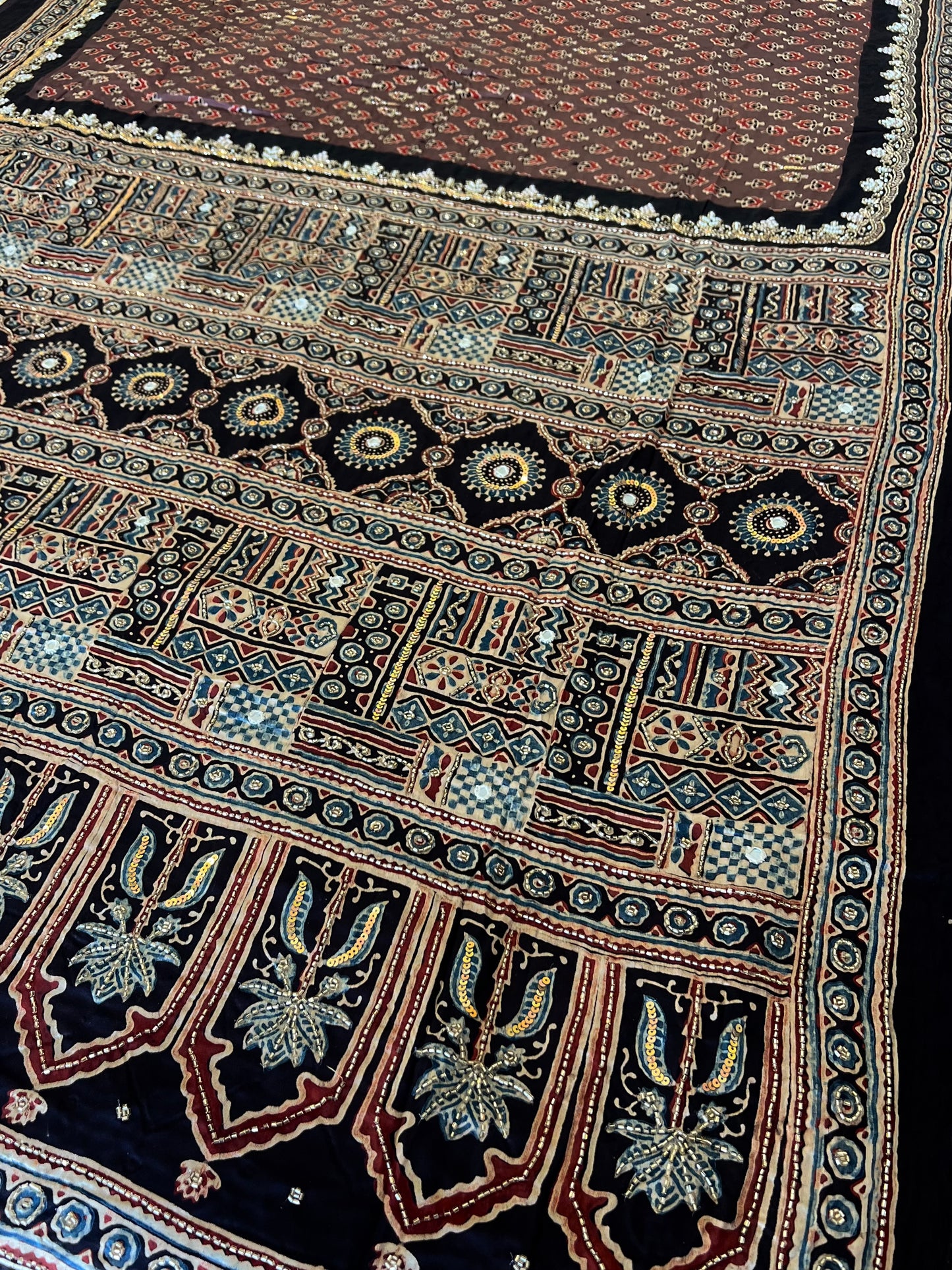 COCOA DREAM - Pure Modal Ajrakh Hand Embroidered Saree
