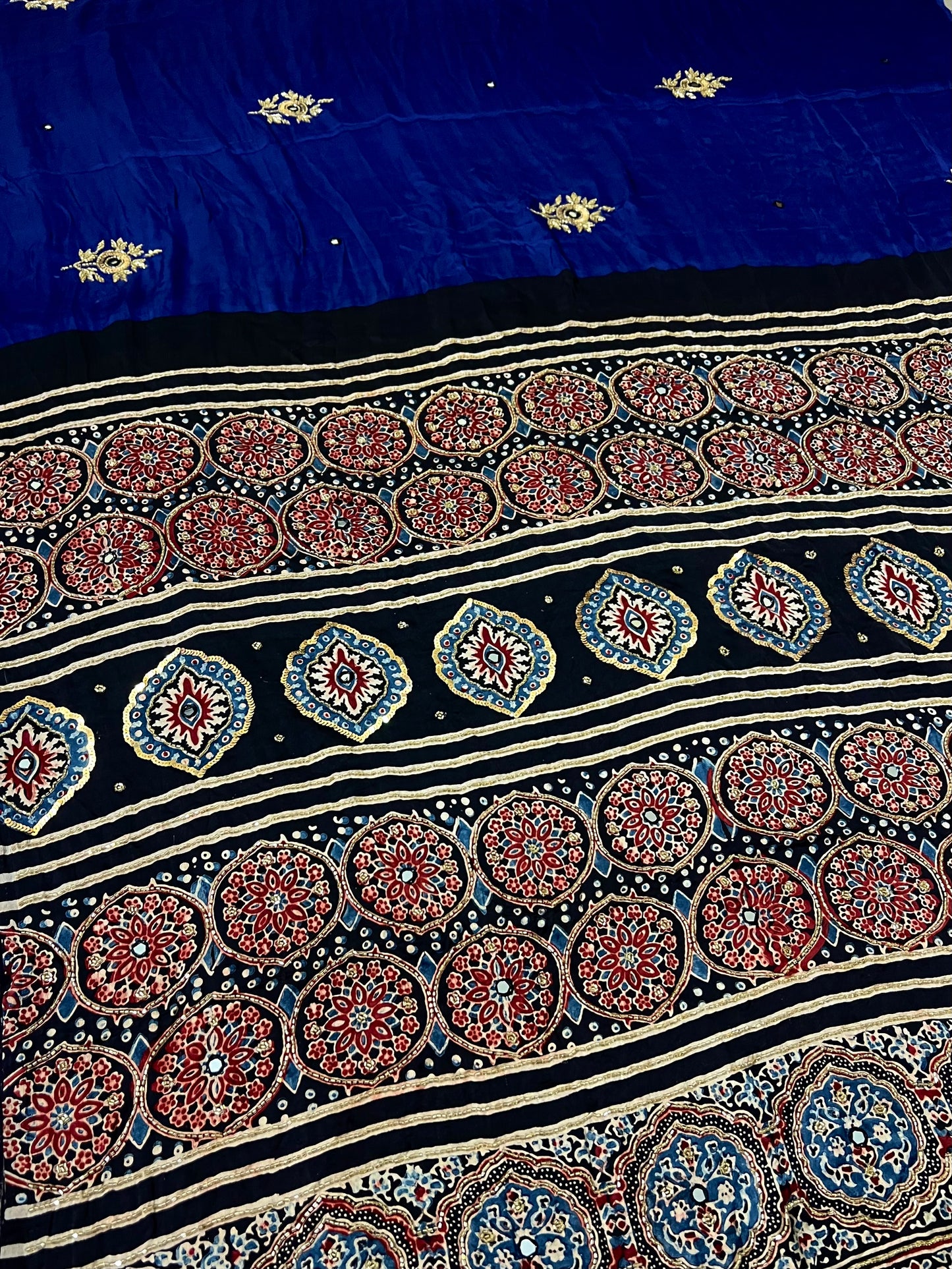 SAPPHIRE ROSE - Pure Modal Ajrakh Hand Embroidered Saree