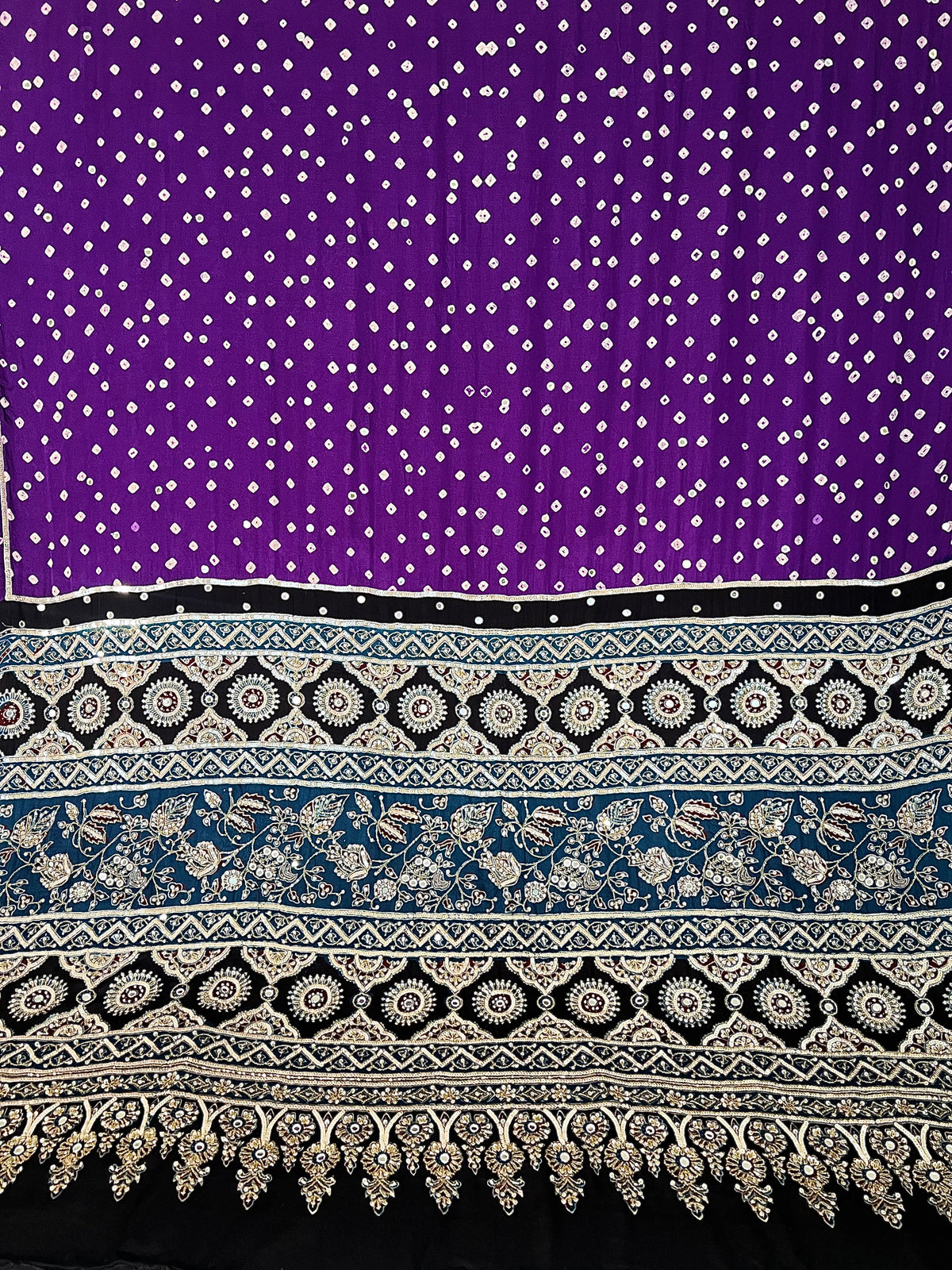 PURPLE ROYALE BANDHANI - Pure Modal Bandhani Ajrakh Hand Embroidered Saree
