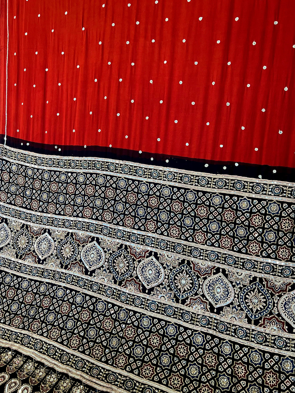 RUBY STARDUST - Pure Modal Ajrakh Hand Embroidered Saree