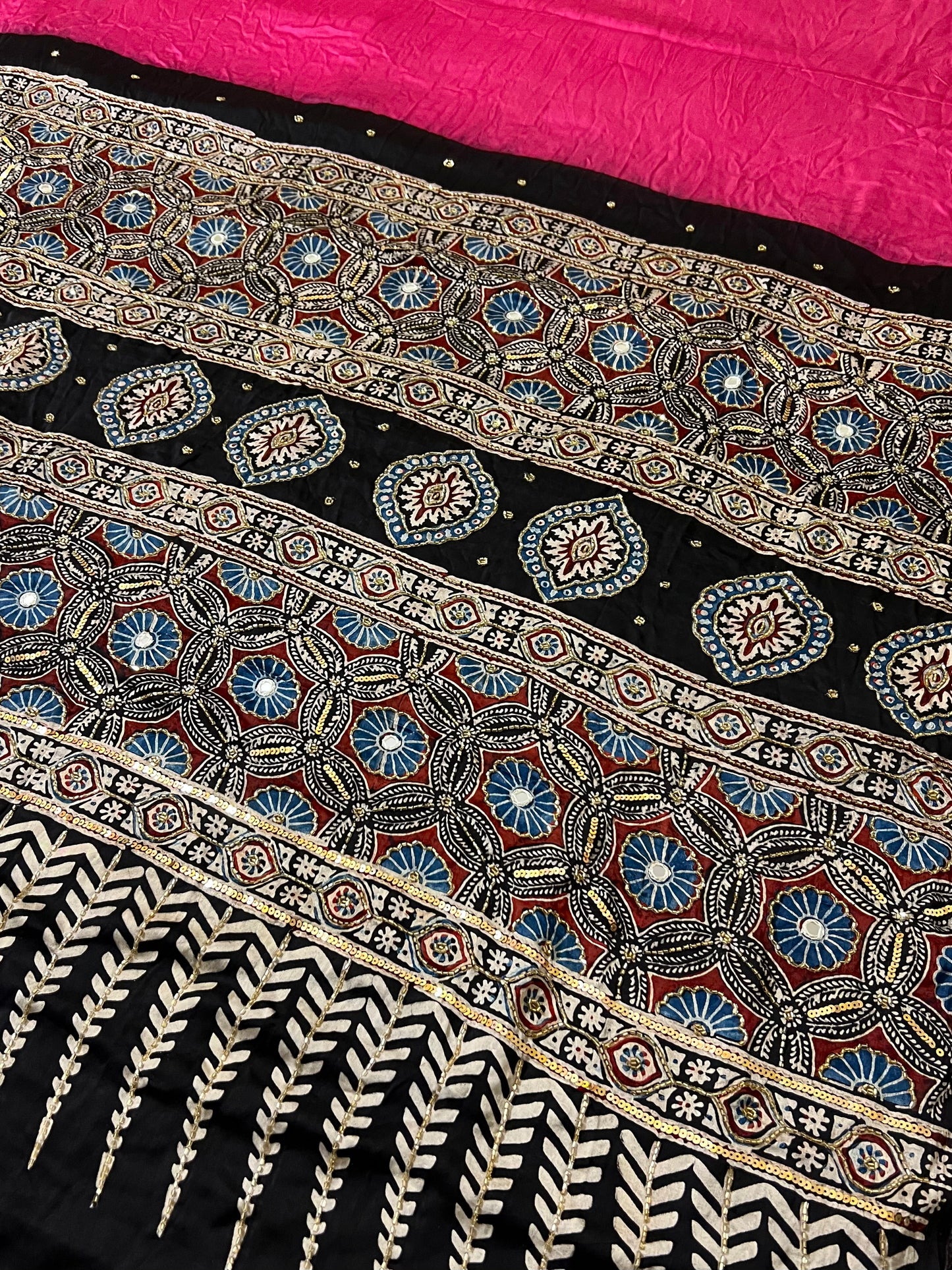 SPINEL ROSE - Pure Modal Ajrakh Hand Embroidered Saree