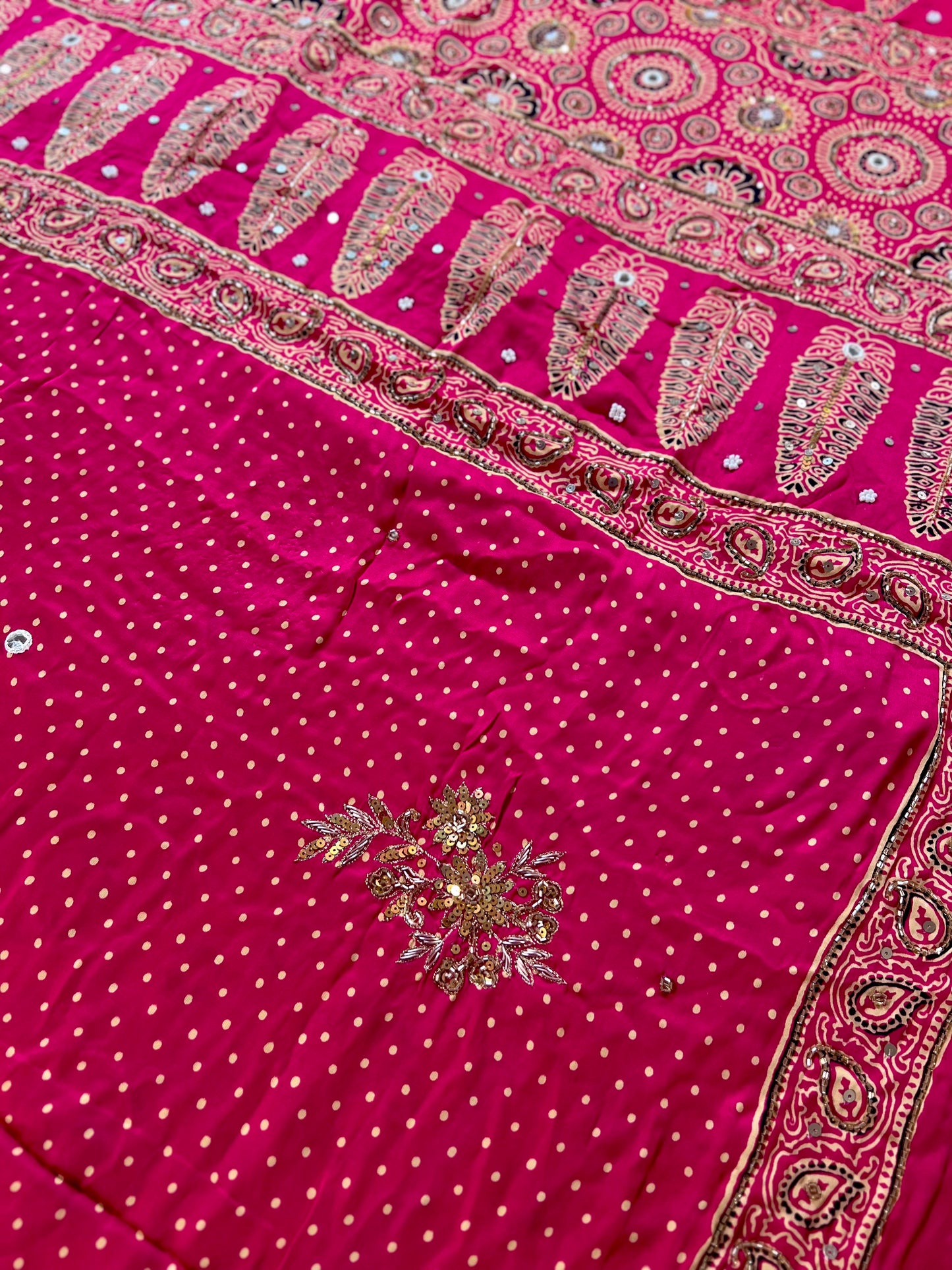 FUCHSIA MUSE - Pure Modal Ajrakh Hand Embroidered Saree