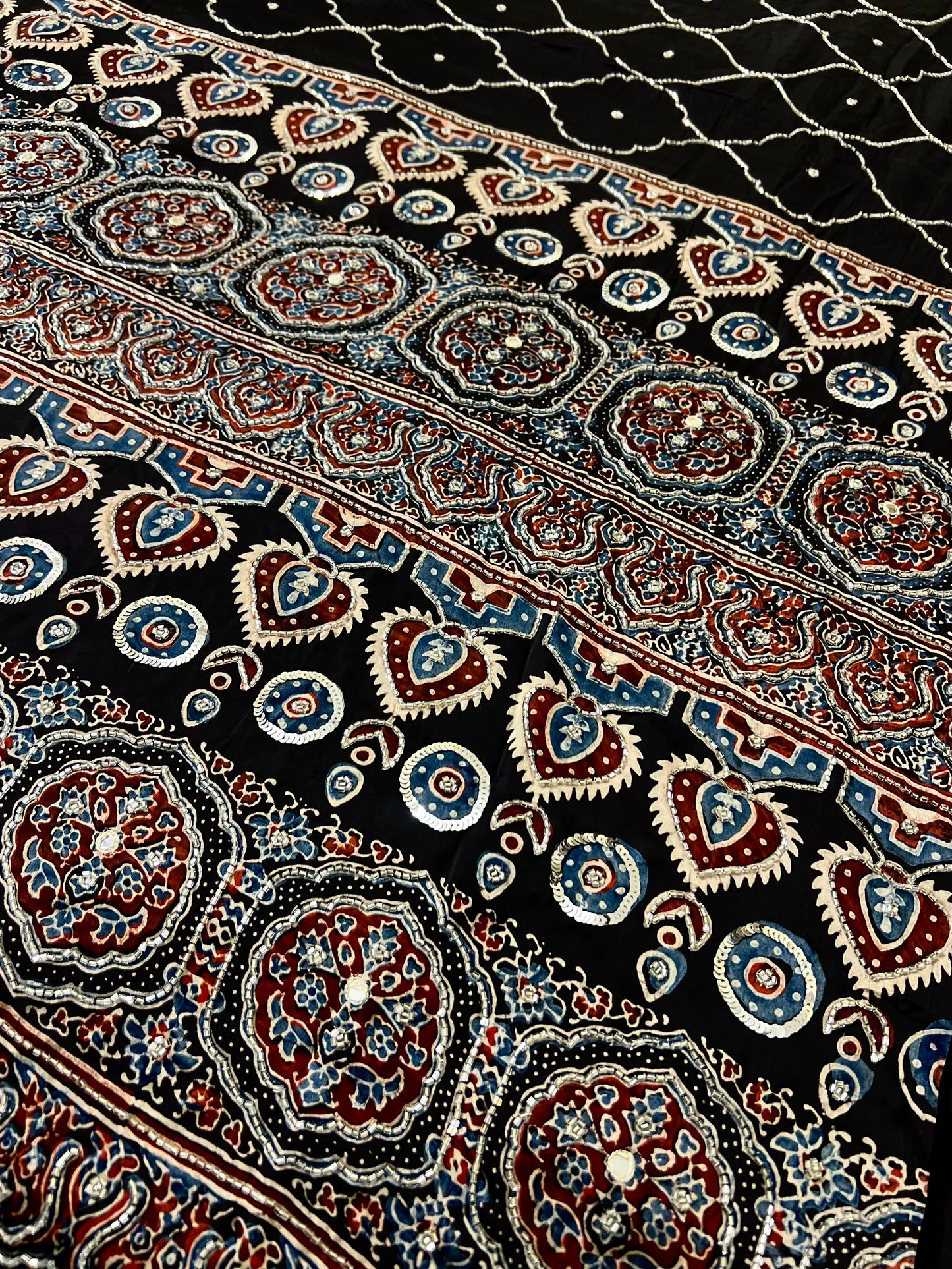 STARRY NIGHT - Pure Modal Ajrakh Hand Embroidered Saree