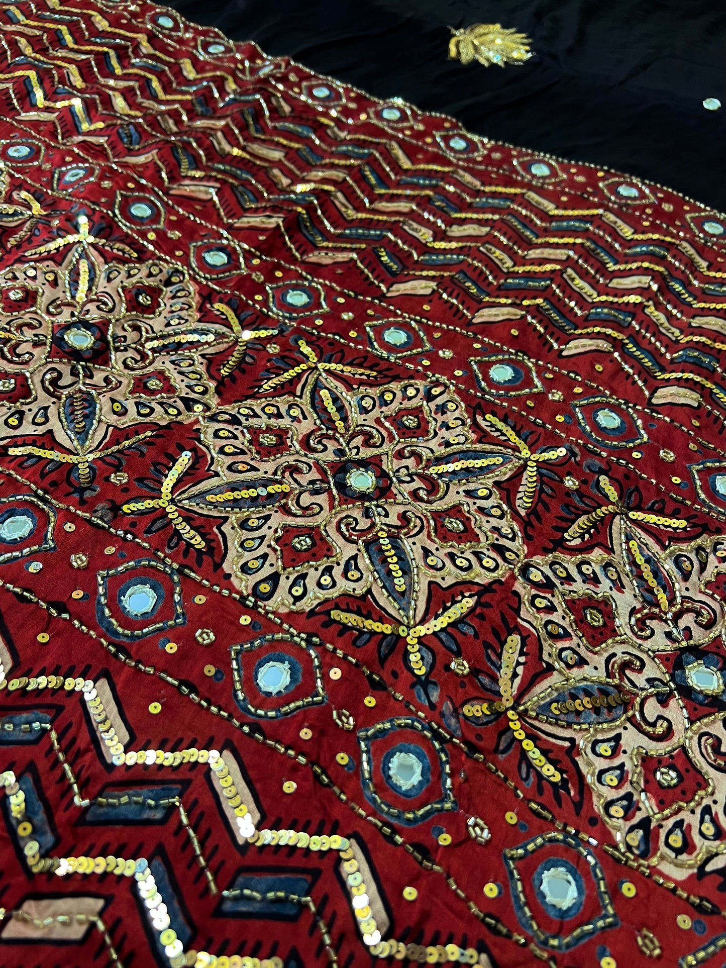 IMPERIAL LOTUS - Pure Modal Ajrakh Hand Embroidered Saree