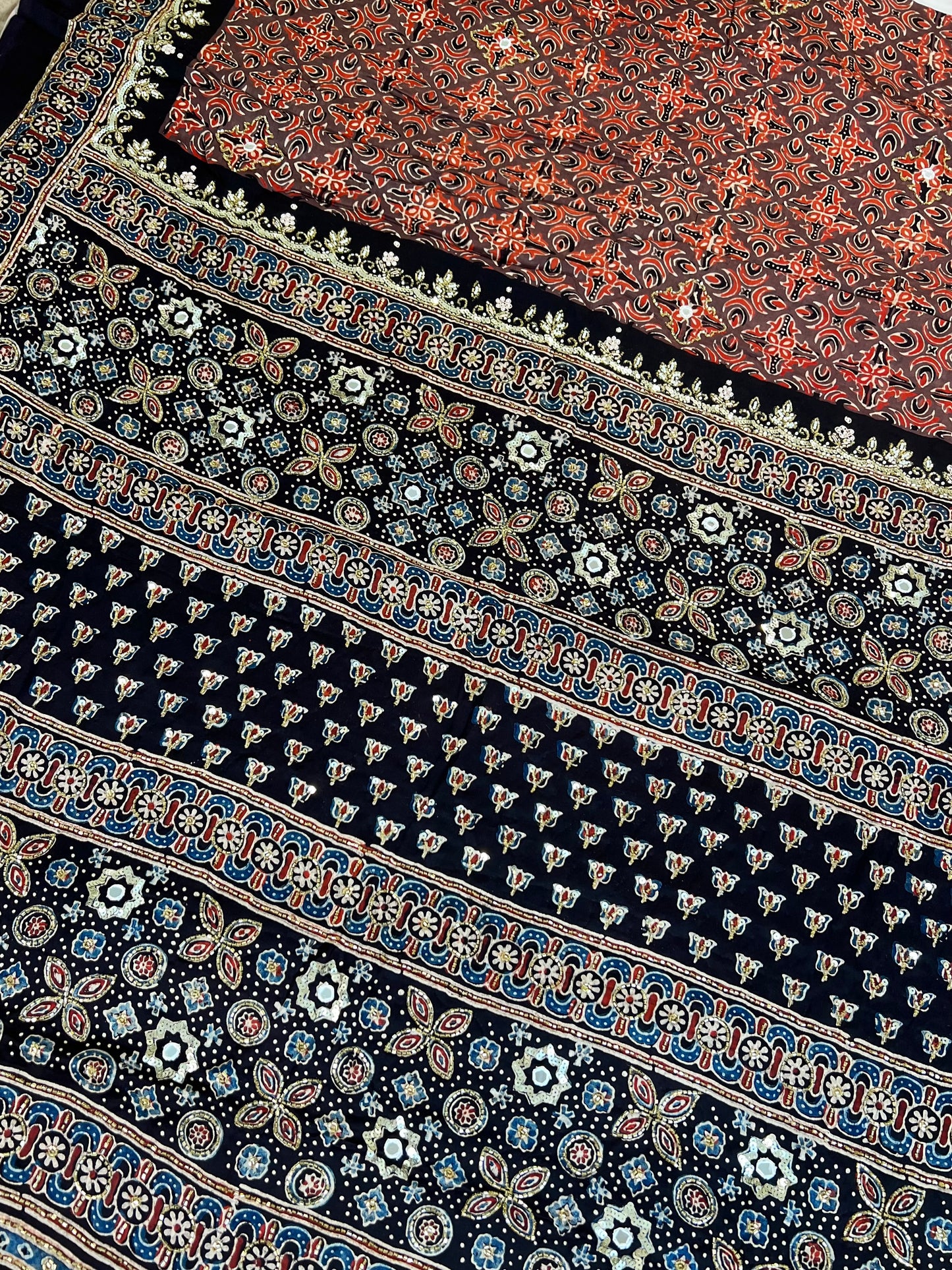 EARTH & EMBER - Pure Modal Ajrakh Hand Embroidered Saree