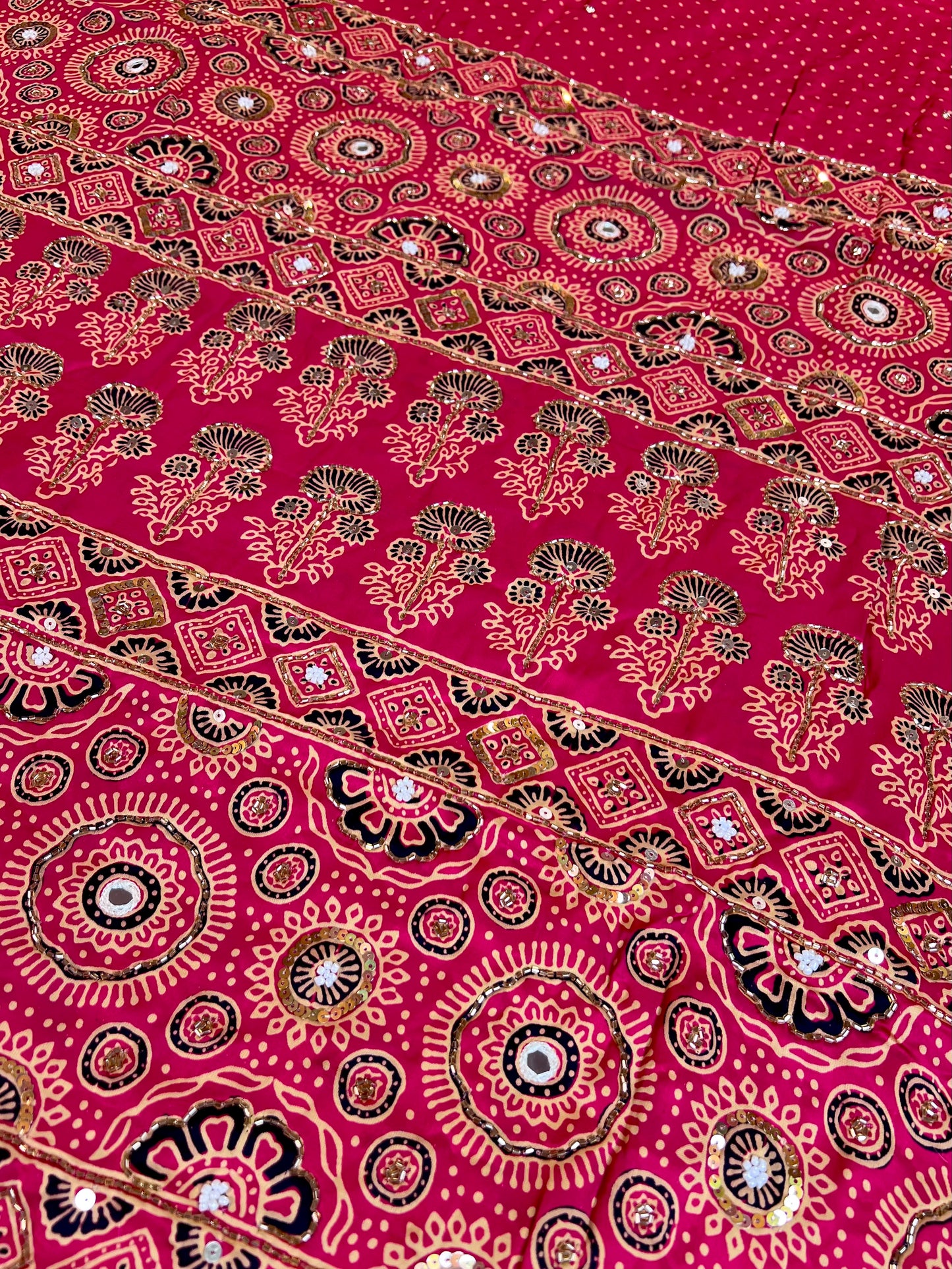 BLUSHING DAWN - Pure Modal Ajrakh Hand Embroidered Saree