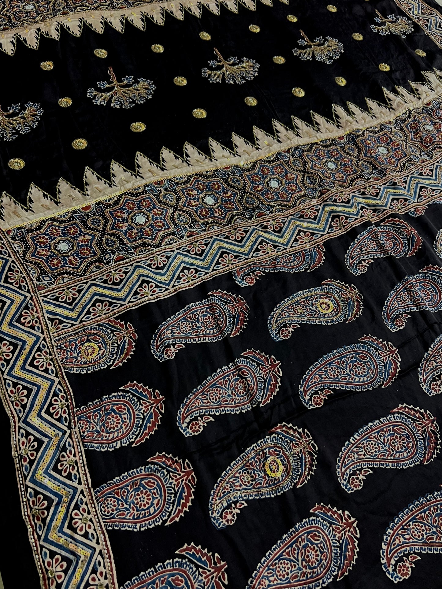 VELVET NIGHT - Pure Modal Ajrakh Hand Embroidered Saree