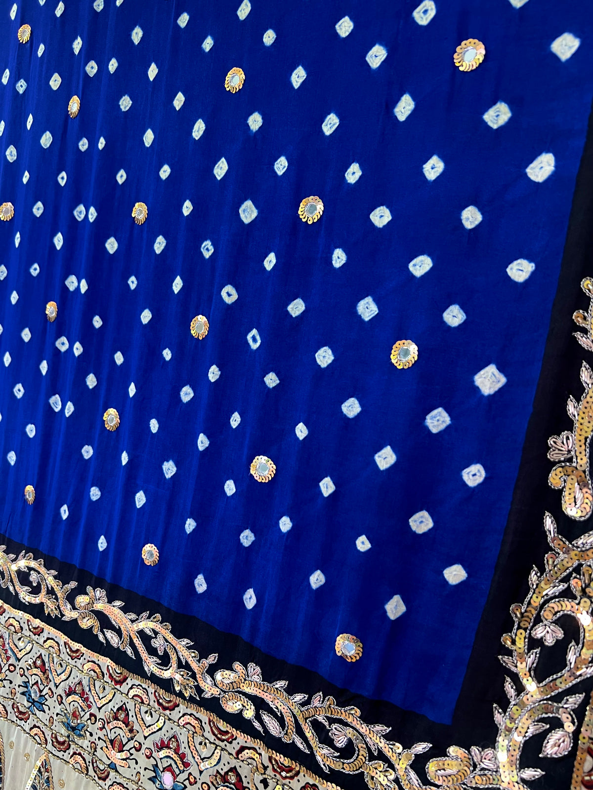 BLUE EMPRESS - Pure Modal Bandhani Ajrakh Hand Embroidered Saree