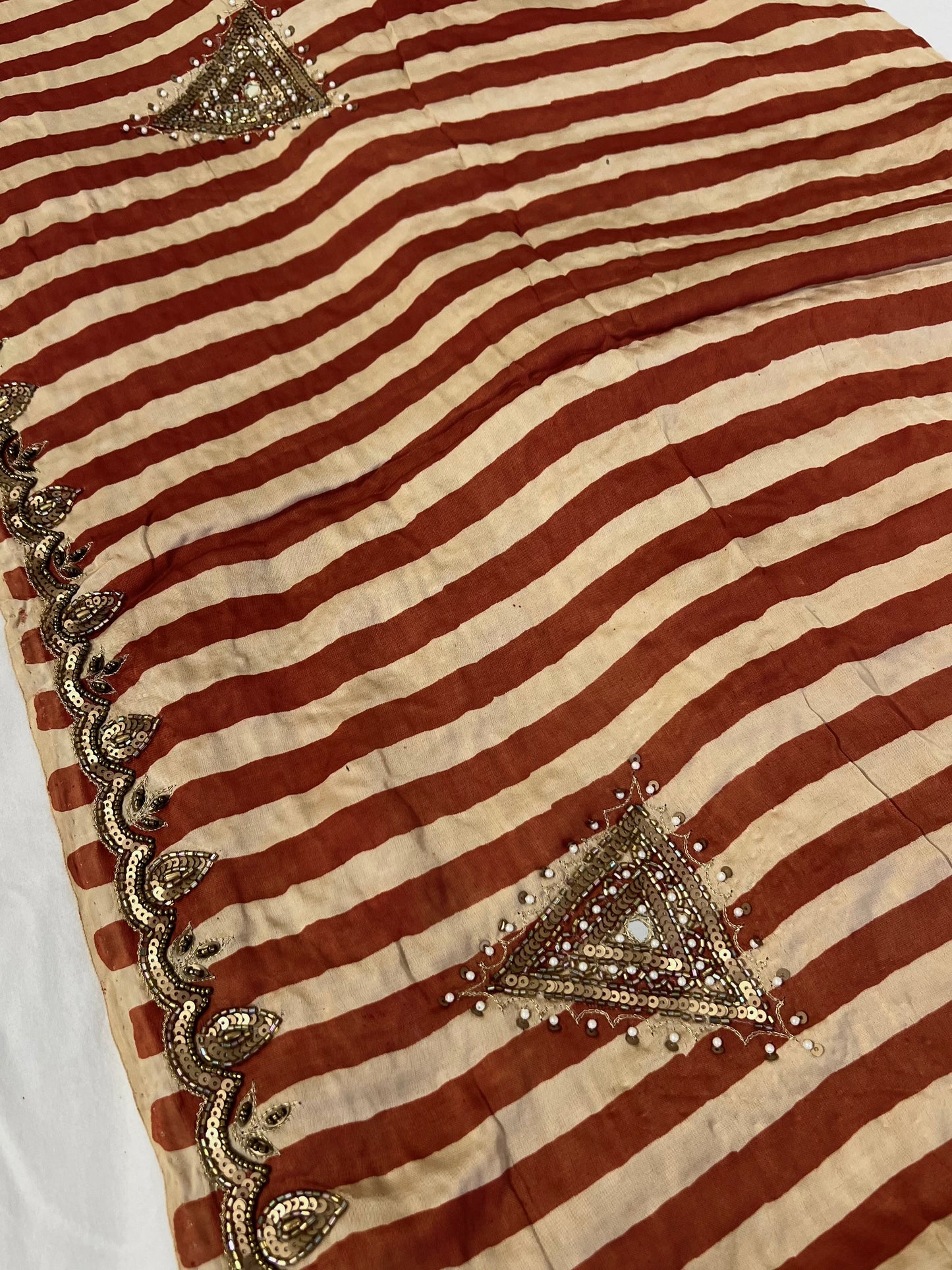 IMPERIAL STRIPES - Pure Modal Ajrakh Hand Embroidered Saree