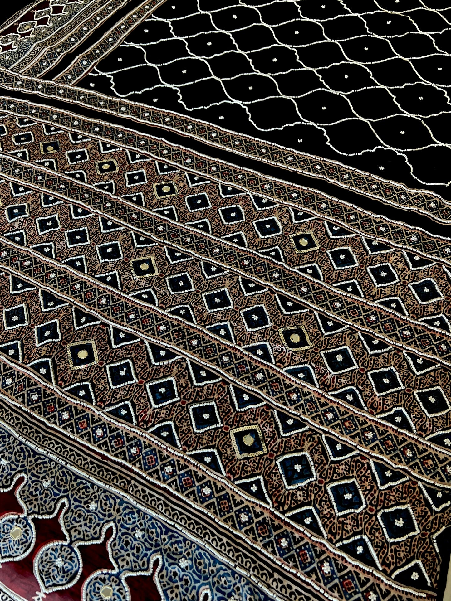 COSMIC DREAM - Pure Modal Ajrakh Hand Embroidered Saree