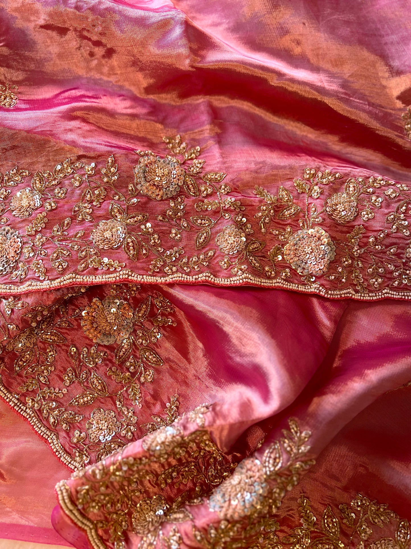 SHABNAM - Pure Chinnon Satin Zardosi Pitta Hand Embroidered Saree