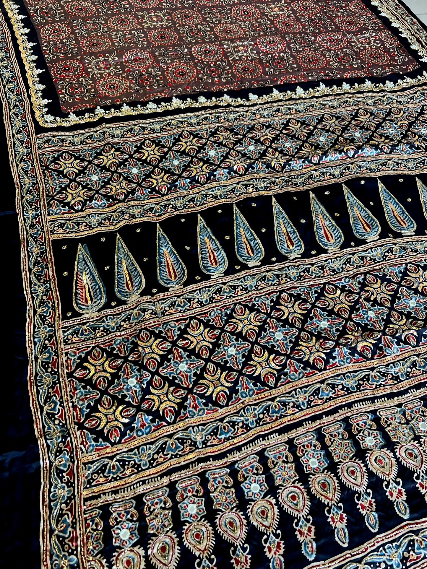 MOCHA MOON - Pure Modal Ajrakh Hand Embroidered Saree