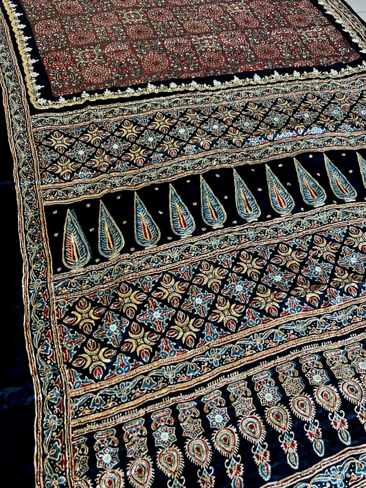 MOCHA MOON - Pure Modal Ajrakh Hand Embroidered Saree