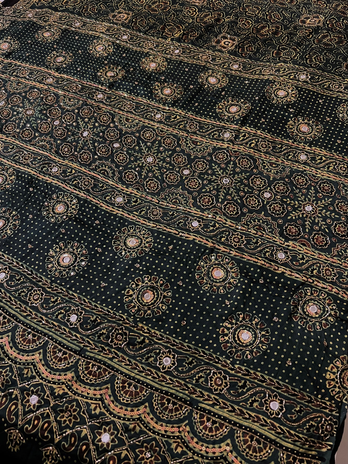 GARDEN WHISPER - Pure Modal Ajrakh Hand Embroidered Saree